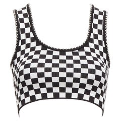 ALEXANDER WANG black white checker silver dome studded bralette top XS