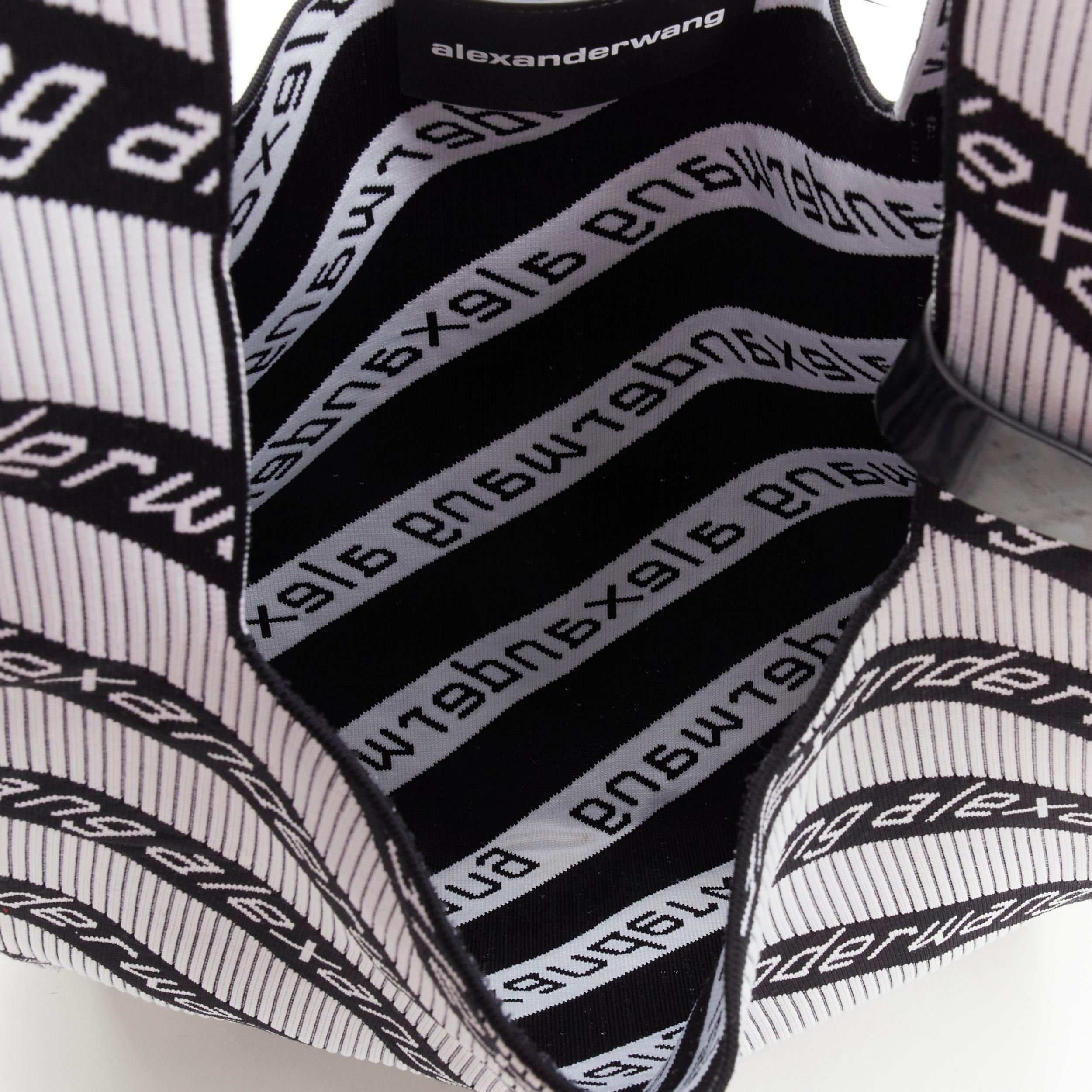 ALEXANDER WANG black white logo intarsia fabric  shopper tote bag 4