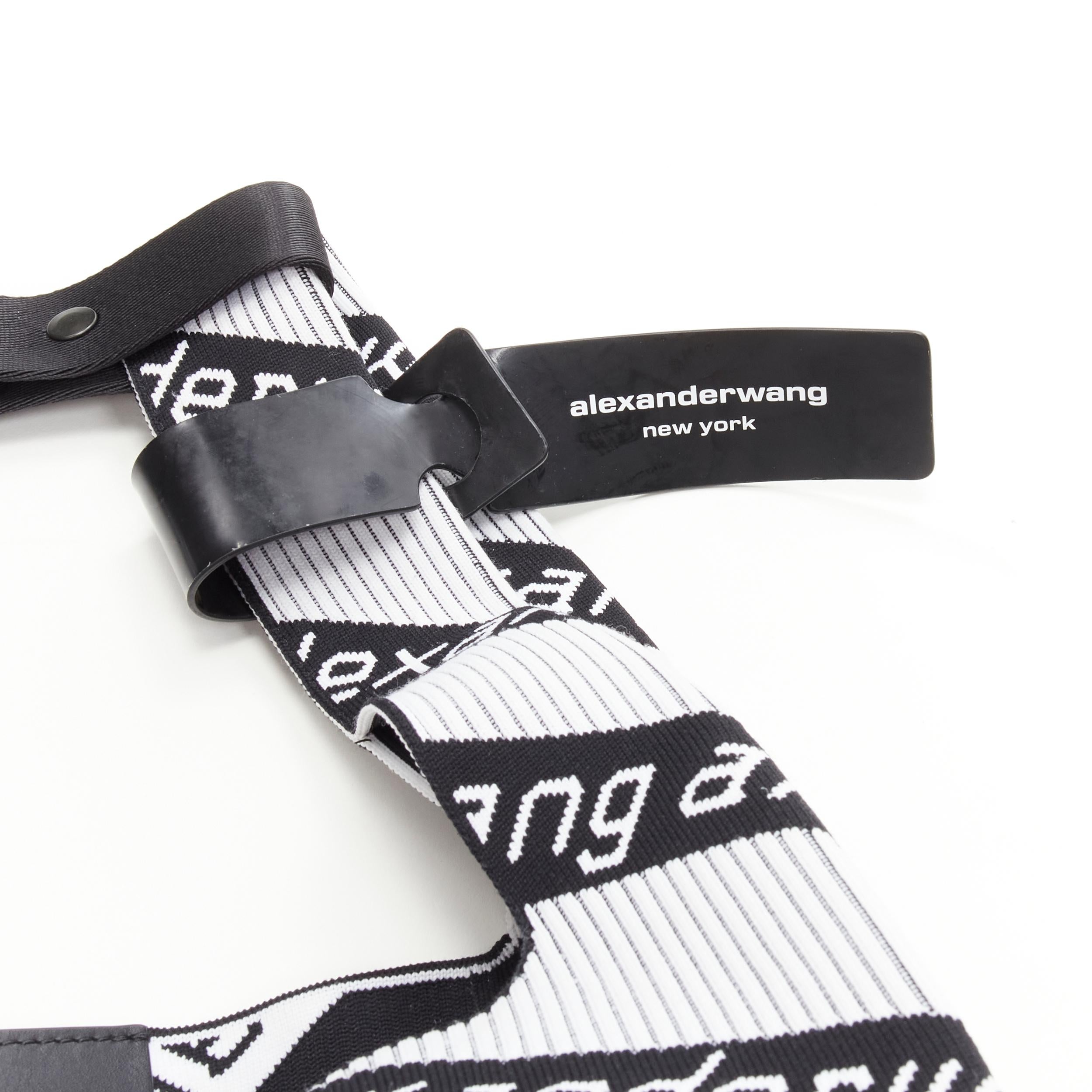 Women's ALEXANDER WANG black white logo intarsia fabric  shopper tote bag