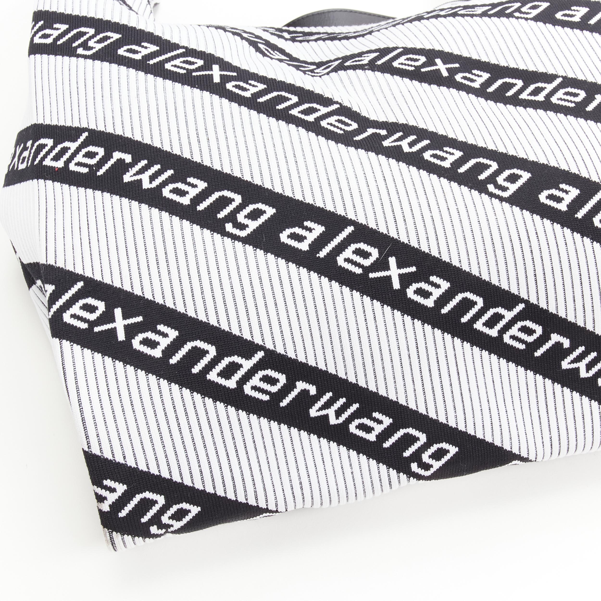 ALEXANDER WANG black white logo intarsia fabric  shopper tote bag 1