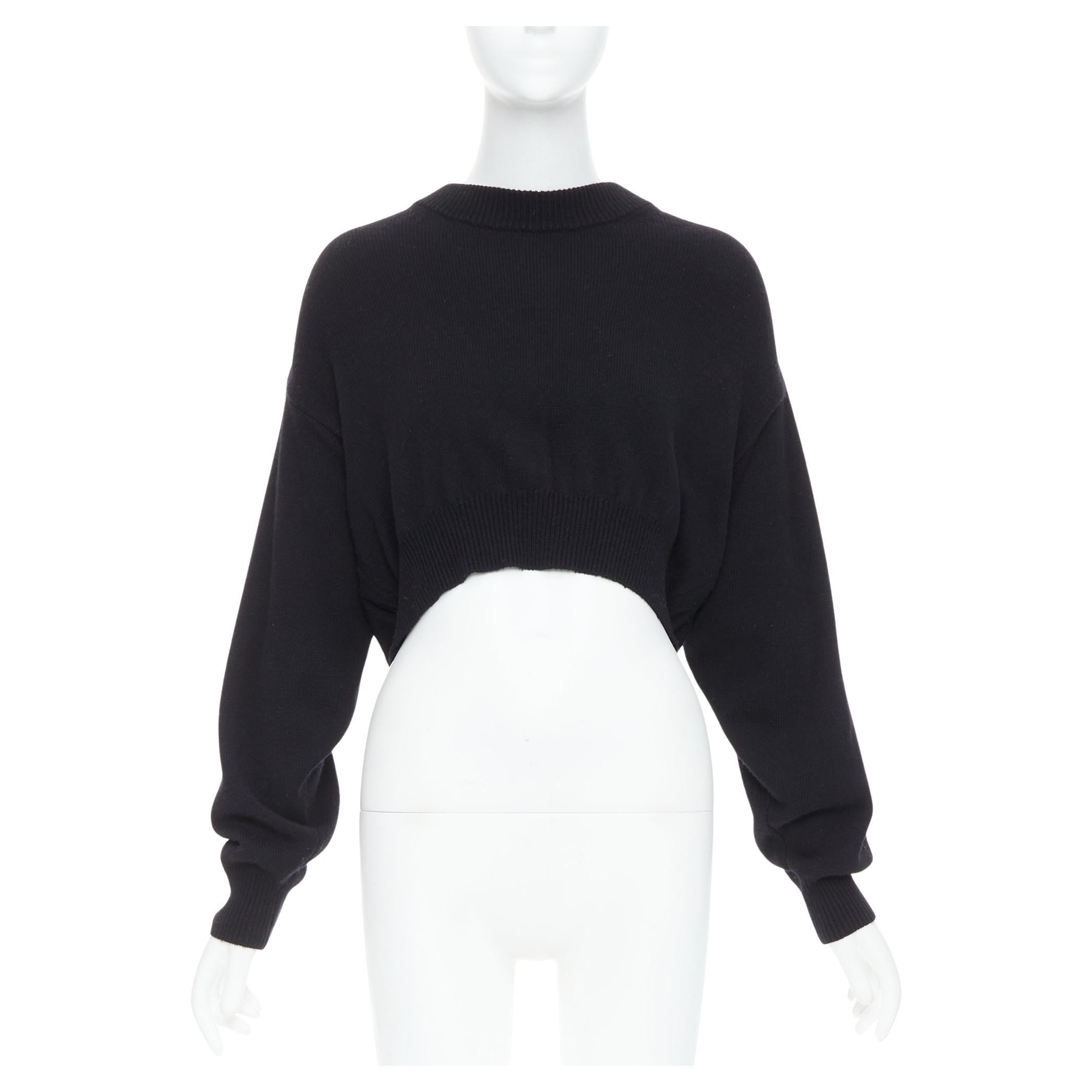 ALEXANDER WANG black wool blend nude sheer back crop sweater S