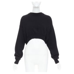 ALEXANDER WANG black wool blend nude sheer back crop sweater S