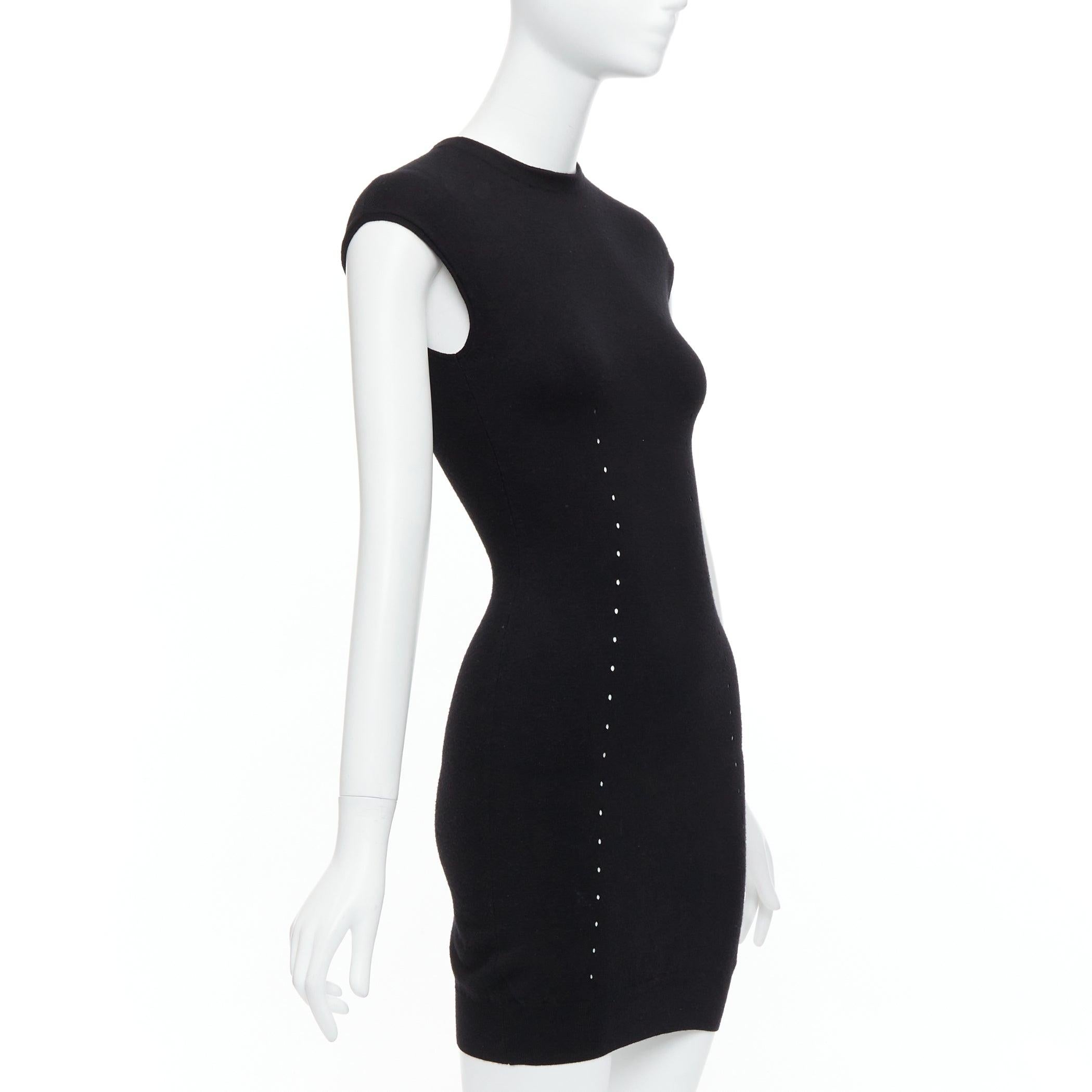 Black ALEXANDER WANG black wool blend pointelle knit bodycon dress XS For Sale