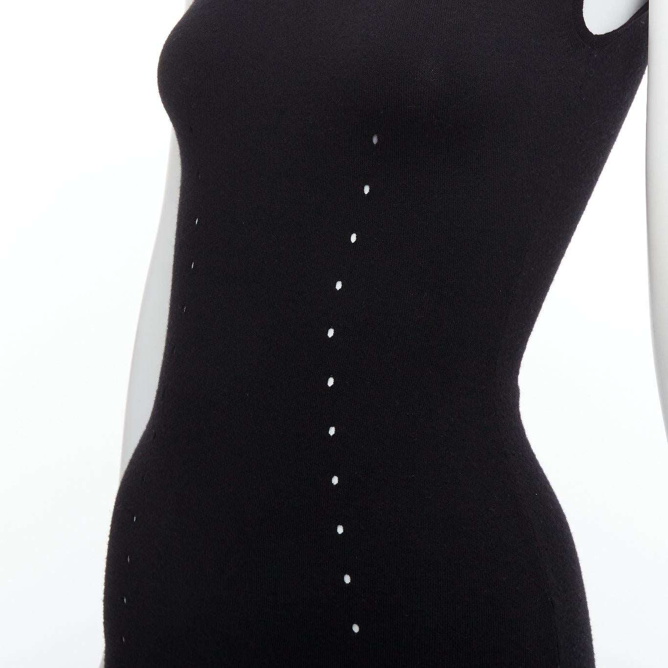 ALEXANDER WANG black wool blend pointelle knit bodycon dress XS For Sale 2