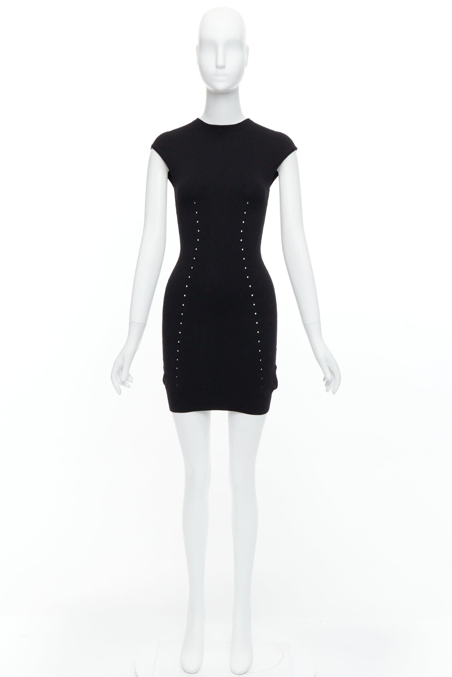ALEXANDER WANG black wool blend pointelle knit bodycon dress XS For Sale 4