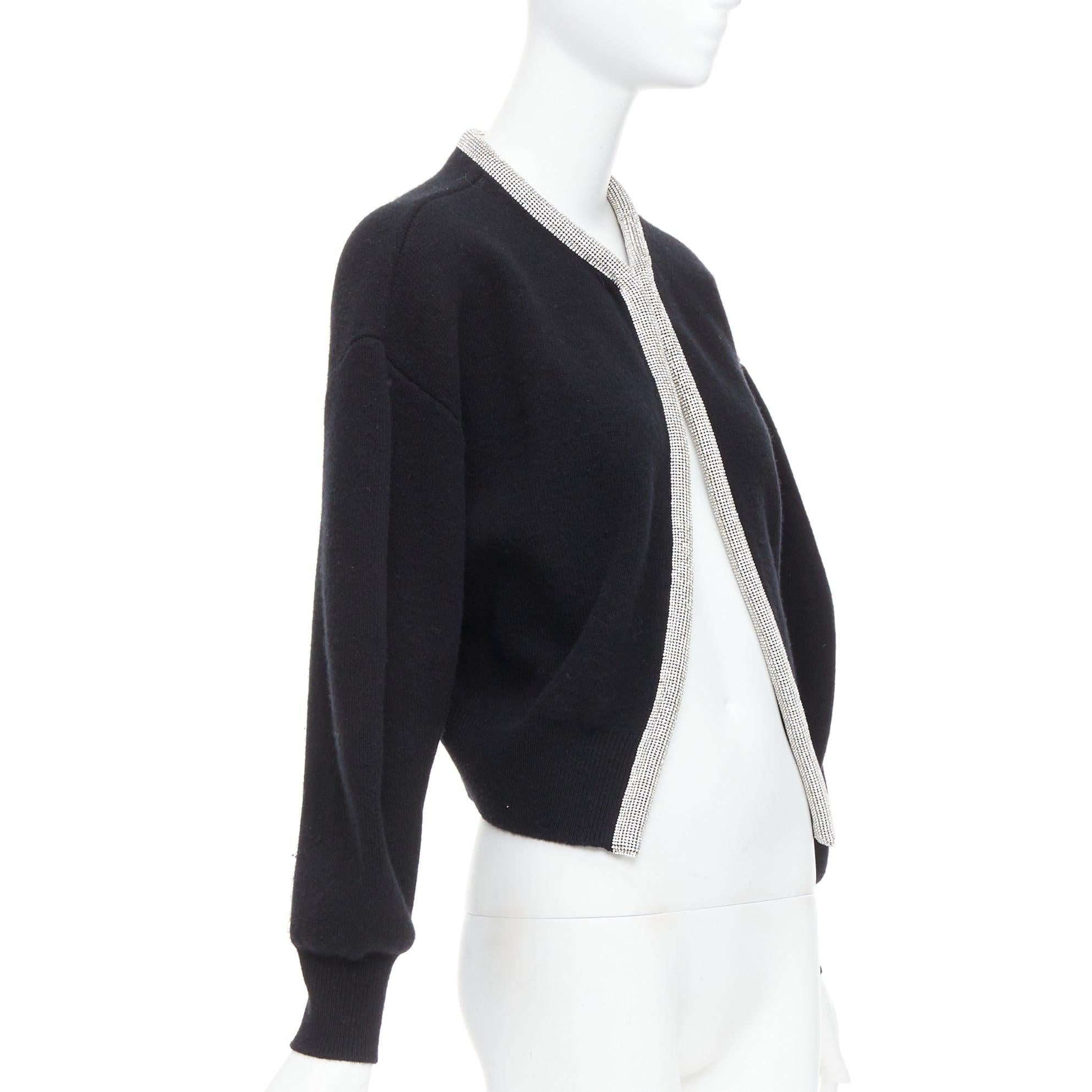 Noir ALEXANDER WANG - Cardigan court en laine noire mélangée au cachemire et cordon de cristal S en vente