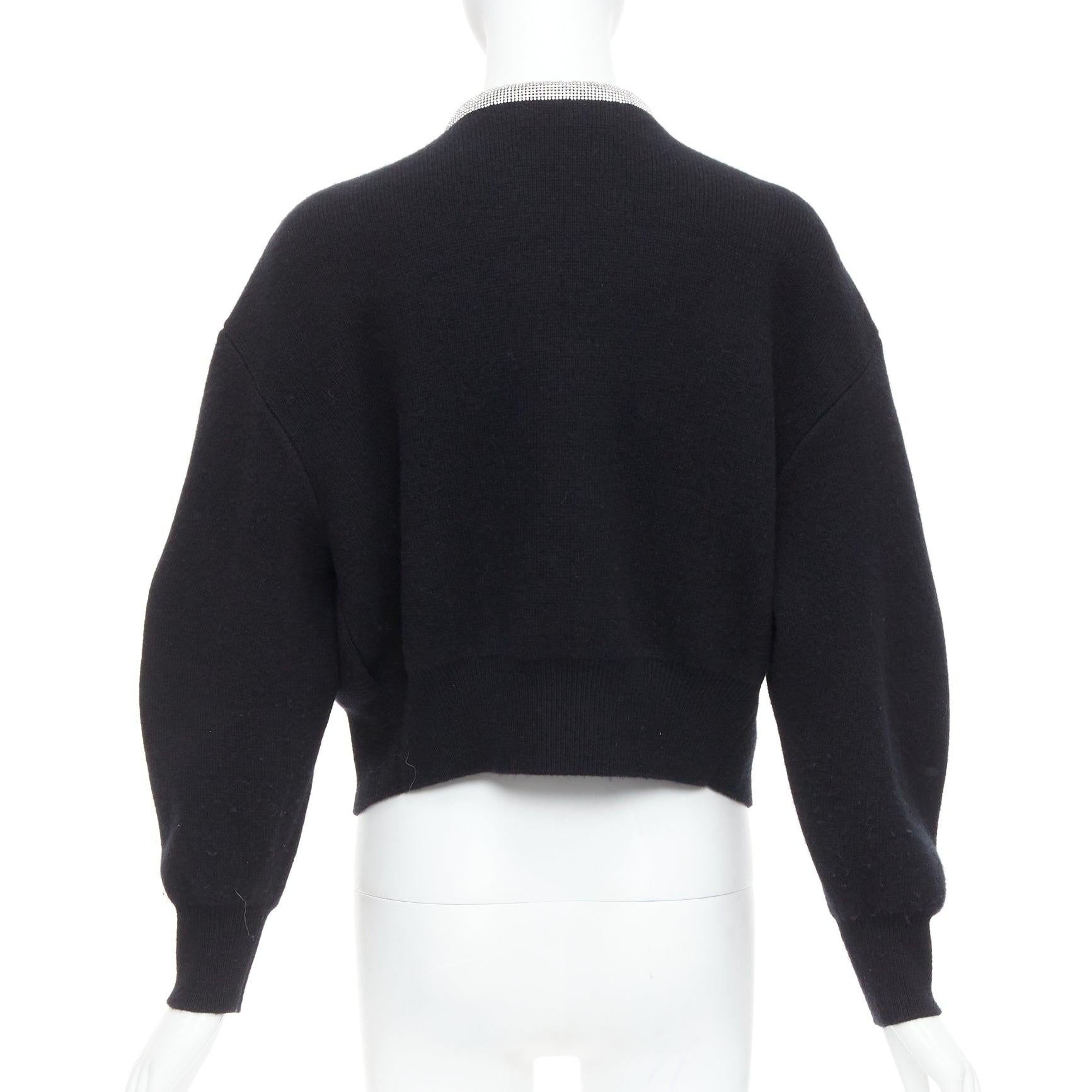 ALEXANDER WANG - Cardigan court en laine noire mélangée au cachemire et cordon de cristal S Pour femmes en vente