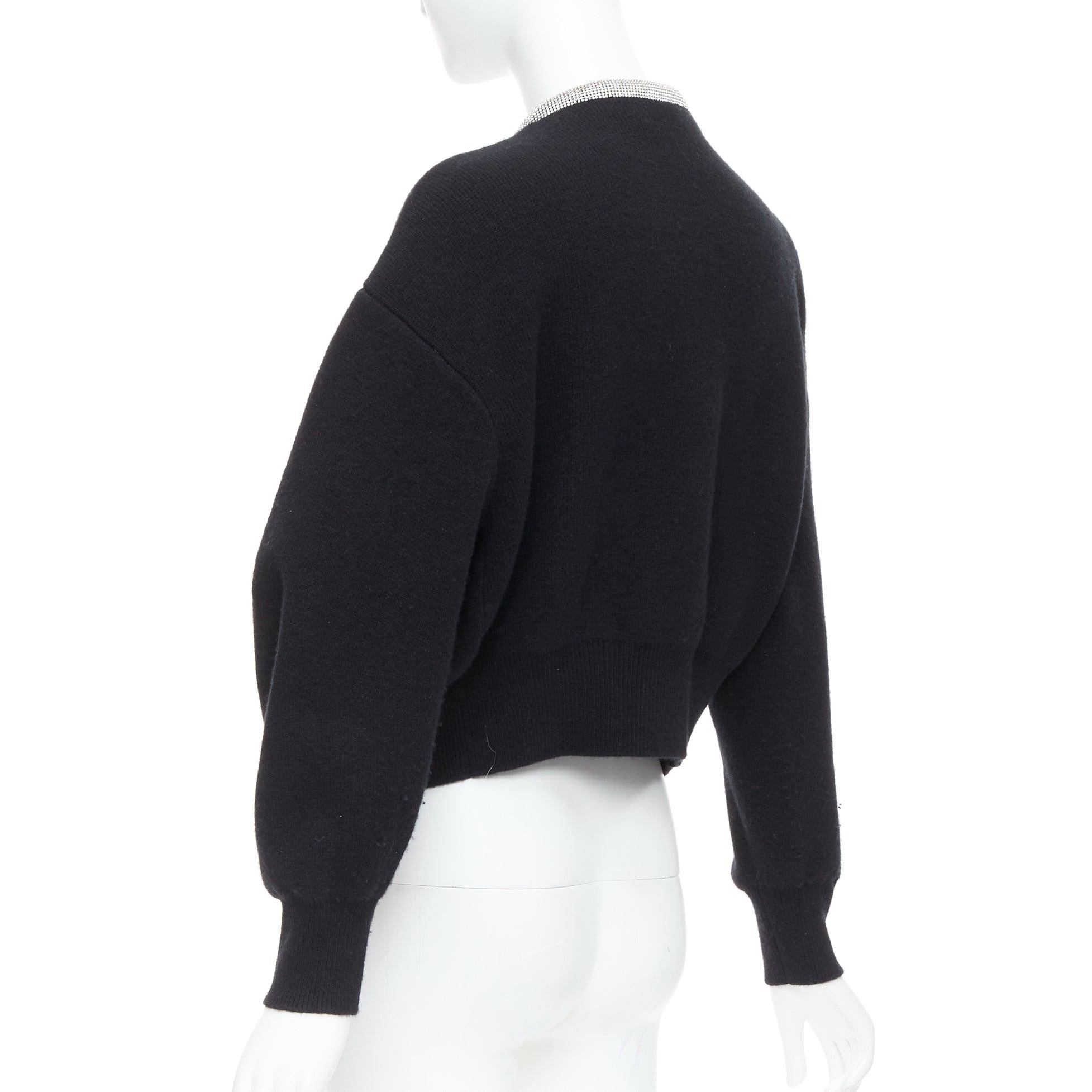 ALEXANDER WANG - Cardigan court en laine noire mélangée au cachemire et cordon de cristal S en vente 1