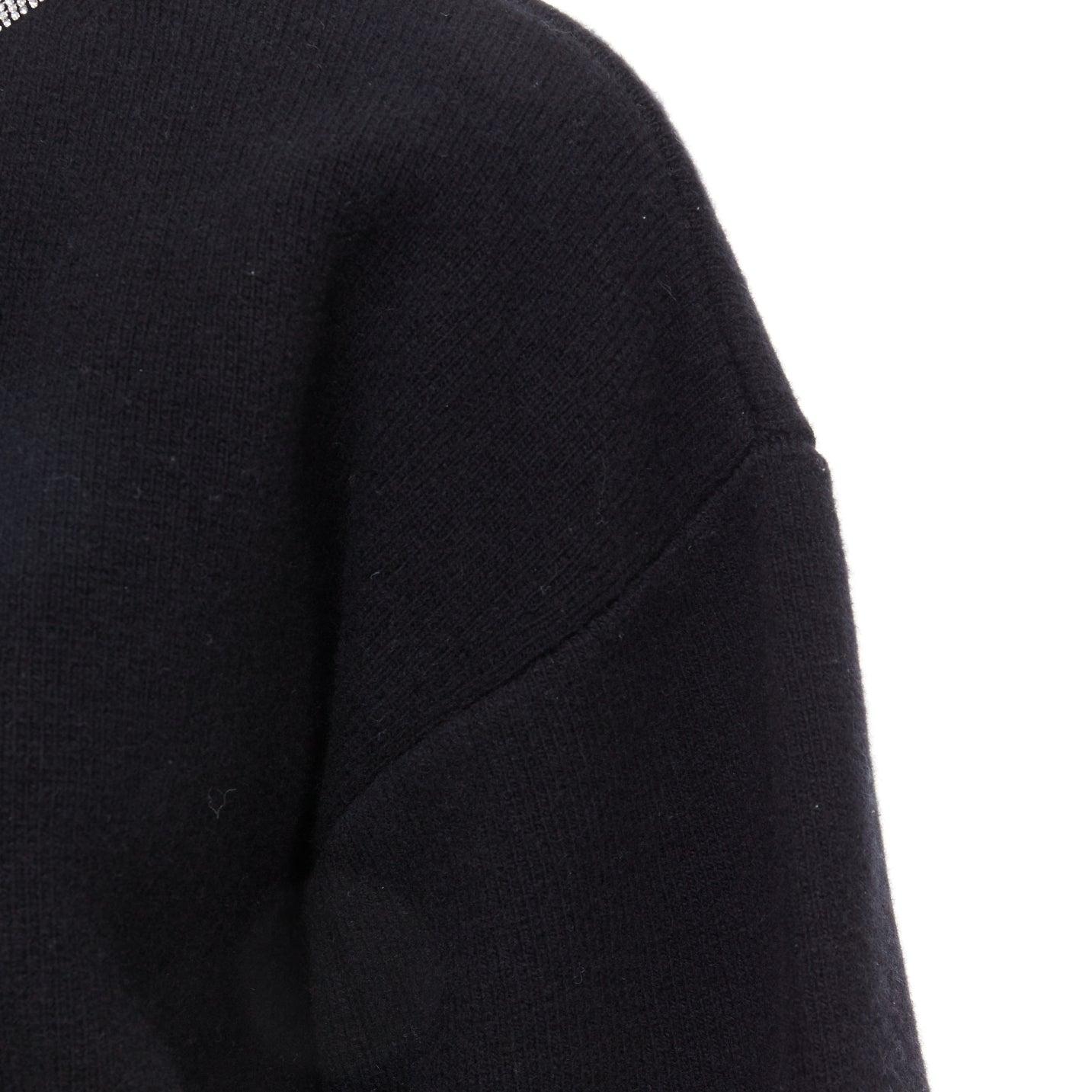 ALEXANDER WANG - Cardigan court en laine noire mélangée au cachemire et cordon de cristal S en vente 2