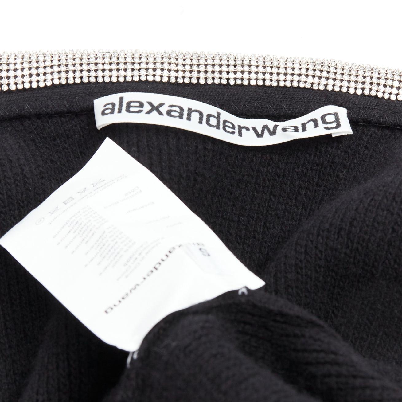 ALEXANDER WANG - Cardigan court en laine noire mélangée au cachemire et cordon de cristal S en vente 3