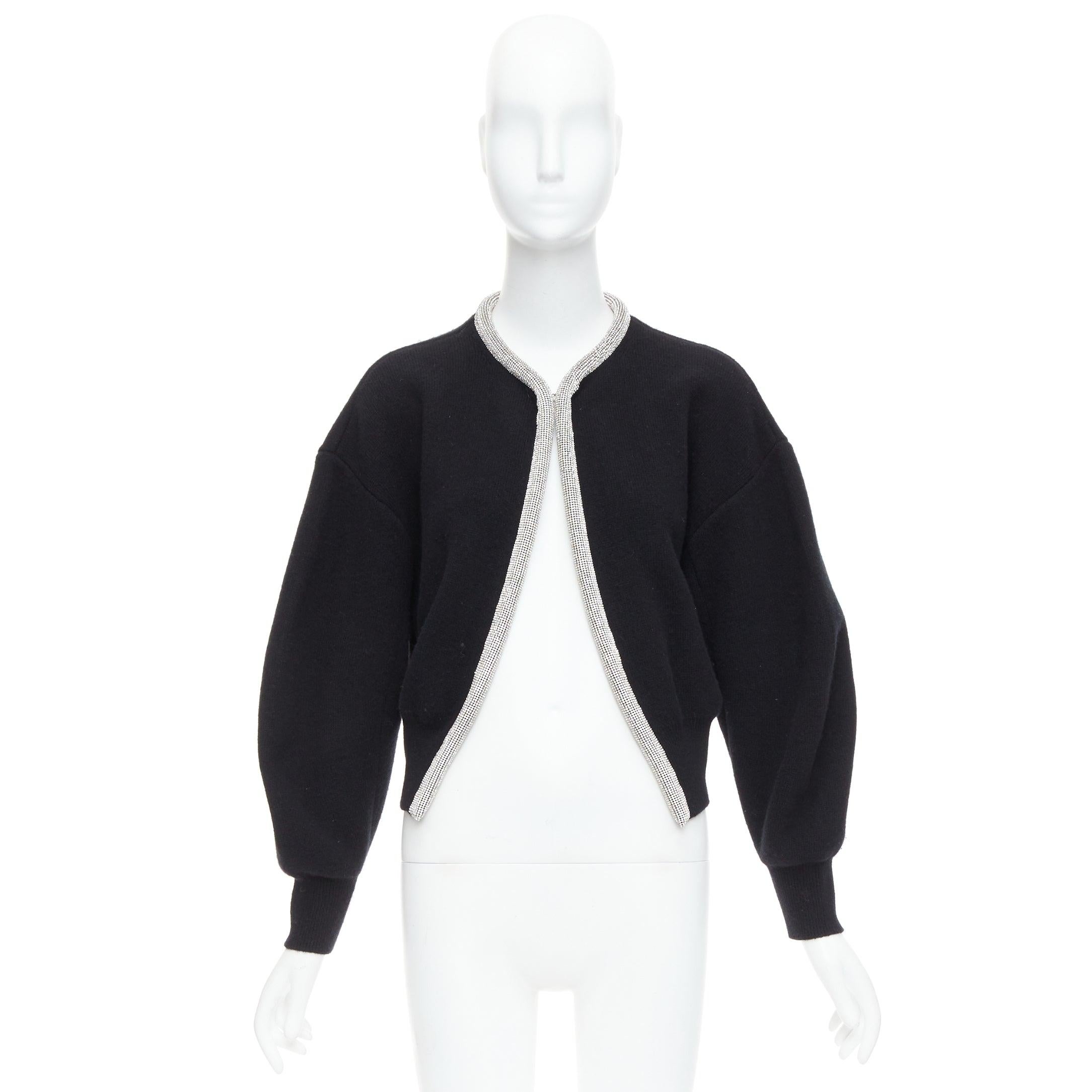 ALEXANDER WANG - Cardigan court en laine noire mélangée au cachemire et cordon de cristal S en vente 4