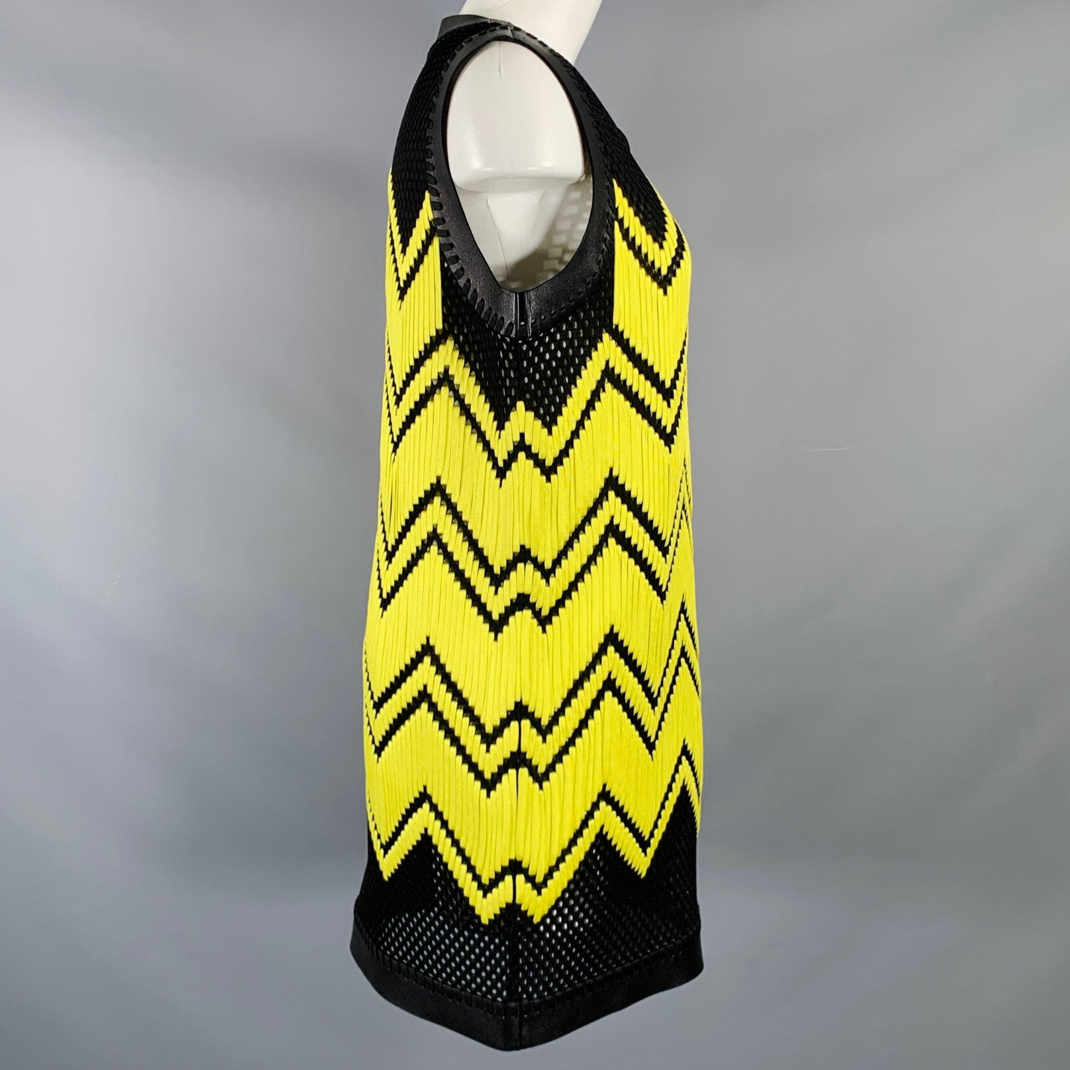 ALEXANDER WANG Black Yellow Polyester Woven Lamb Skin Cocktail Dress In Good Condition For Sale In San Francisco, CA