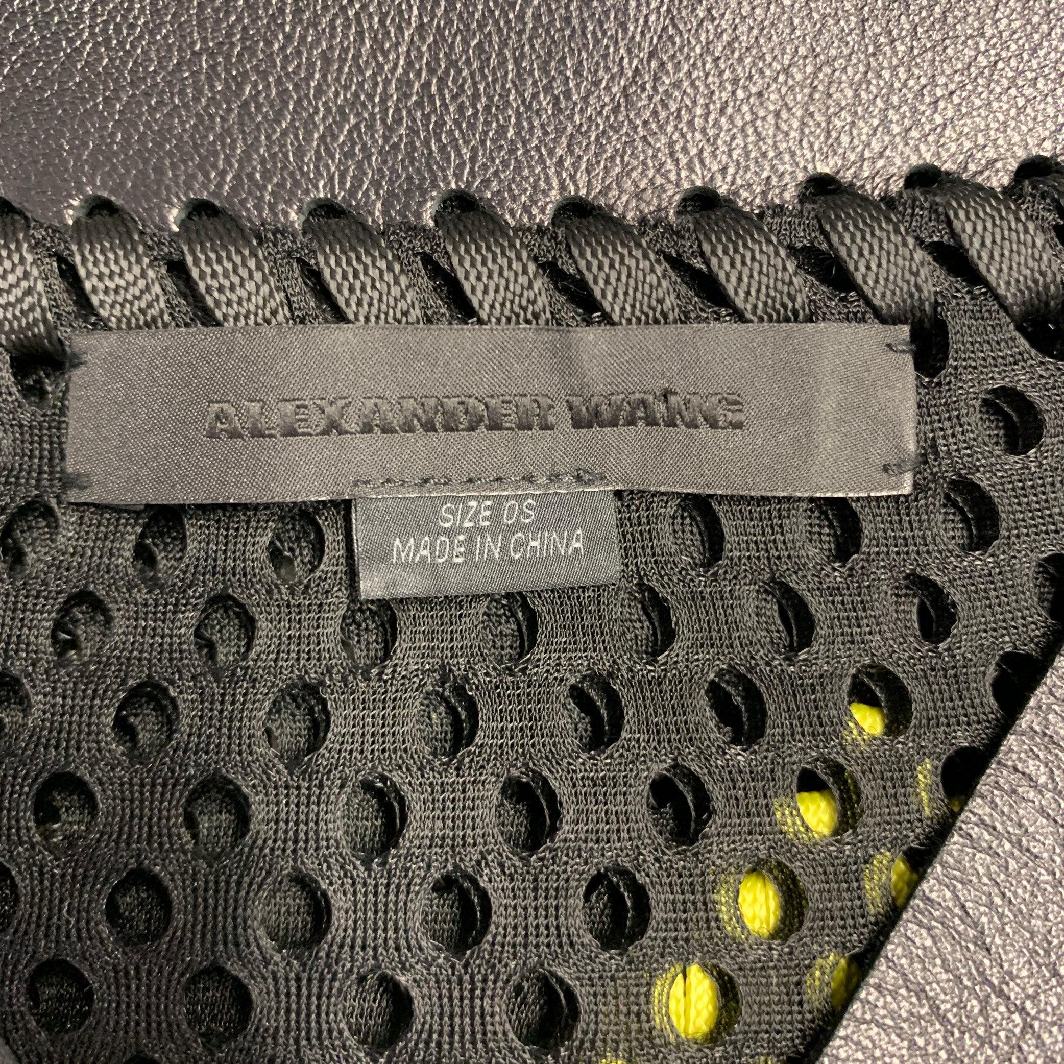 ALEXANDER WANG Black Yellow Polyester Woven Lamb Skin Cocktail Dress For Sale 1