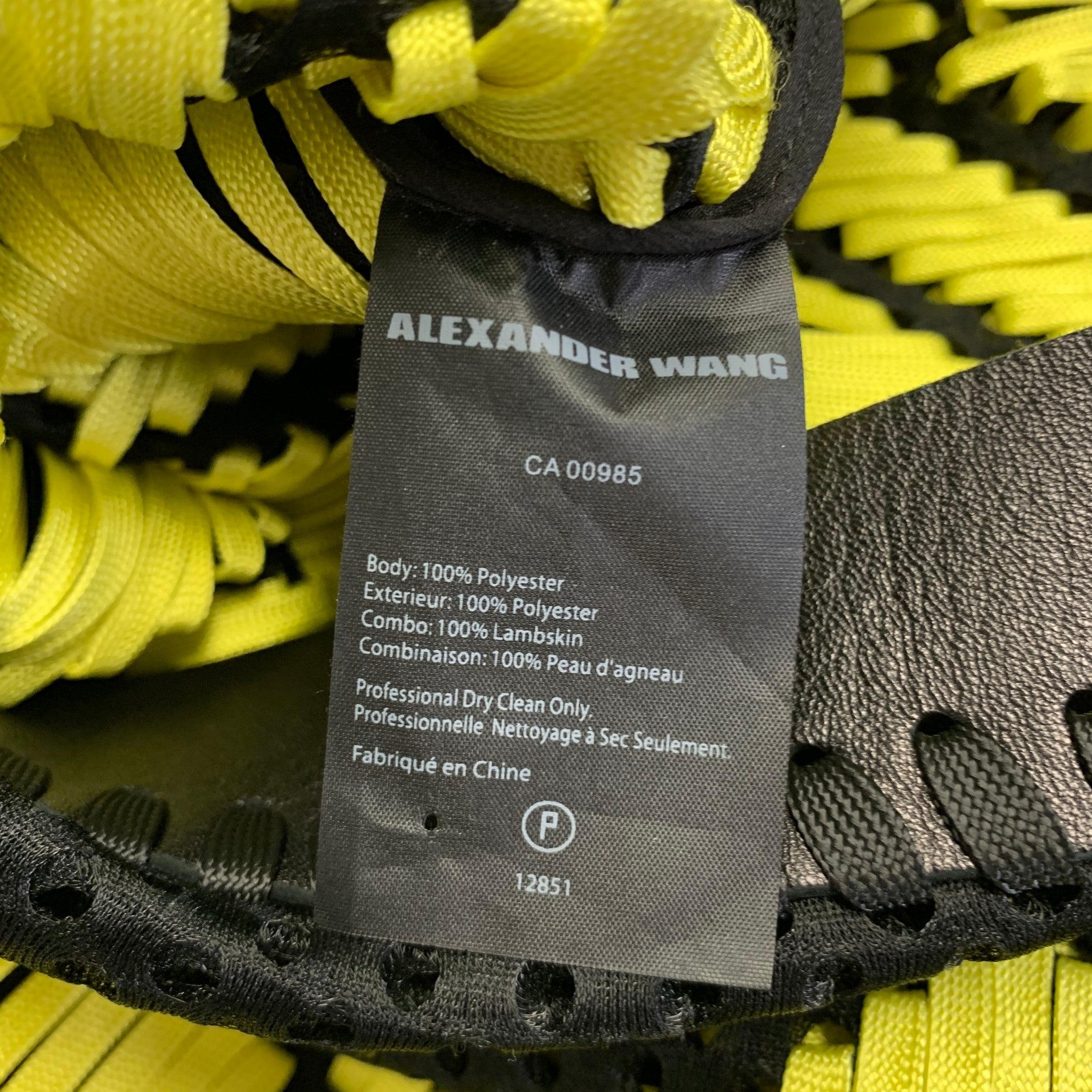 ALEXANDER WANG Black Yellow Polyester Woven Lamb Skin Cocktail Dress For Sale 2