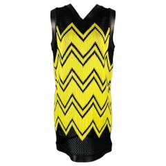 ALEXANDER WANG Negro Amarillo Poliéster Tejido Piel de Cordero Vestido de Cóctel