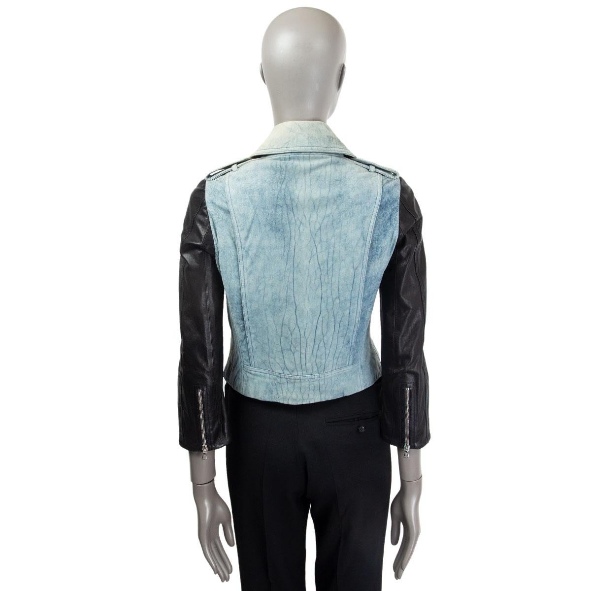 Bleu ALEXANDER WANG - Veste de motard en cuir imprimé dénim bleu et noir, 2 XXS en vente