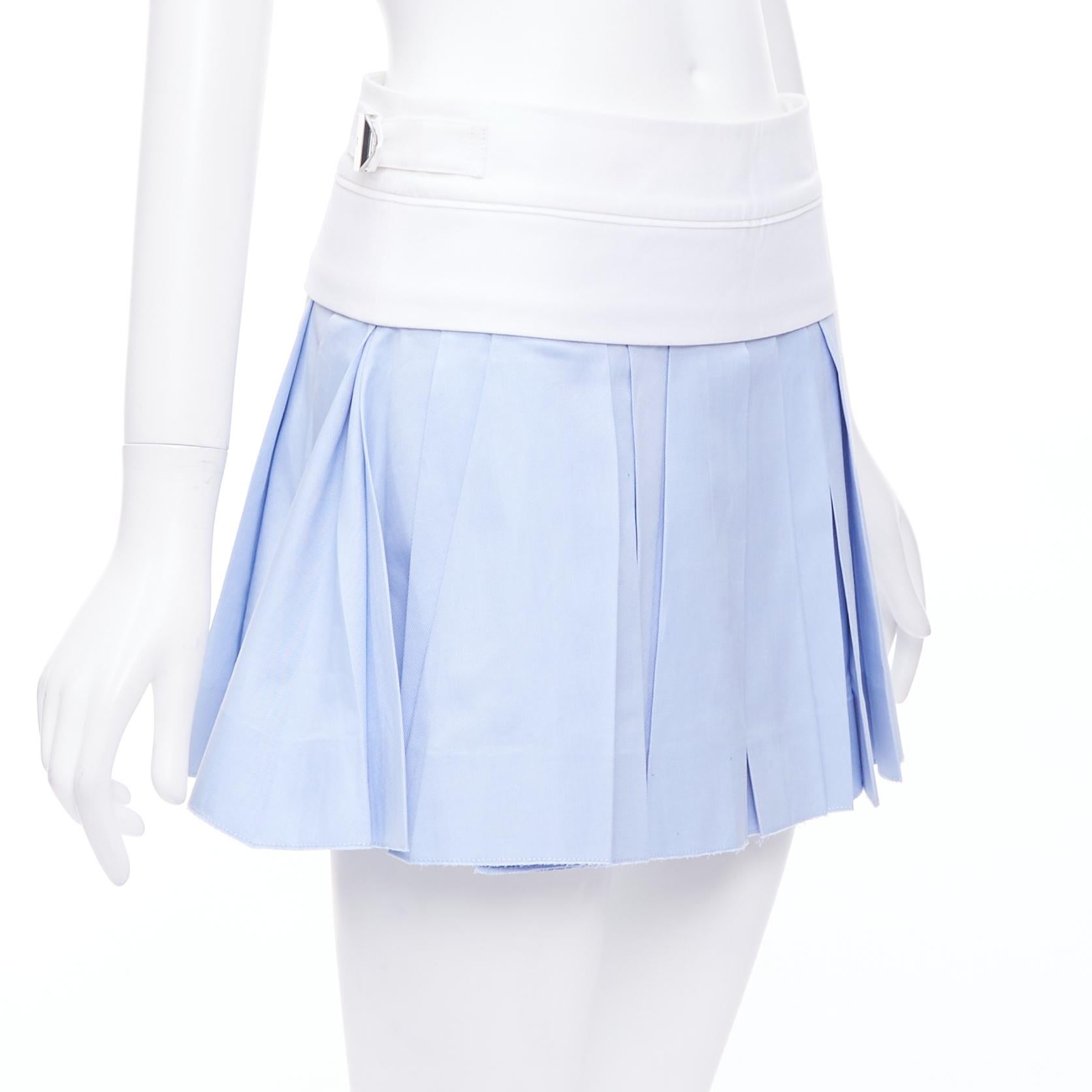 Gray ALEXANDER WANG blue pleated white waistband silver buckle mini skirt US2 S
