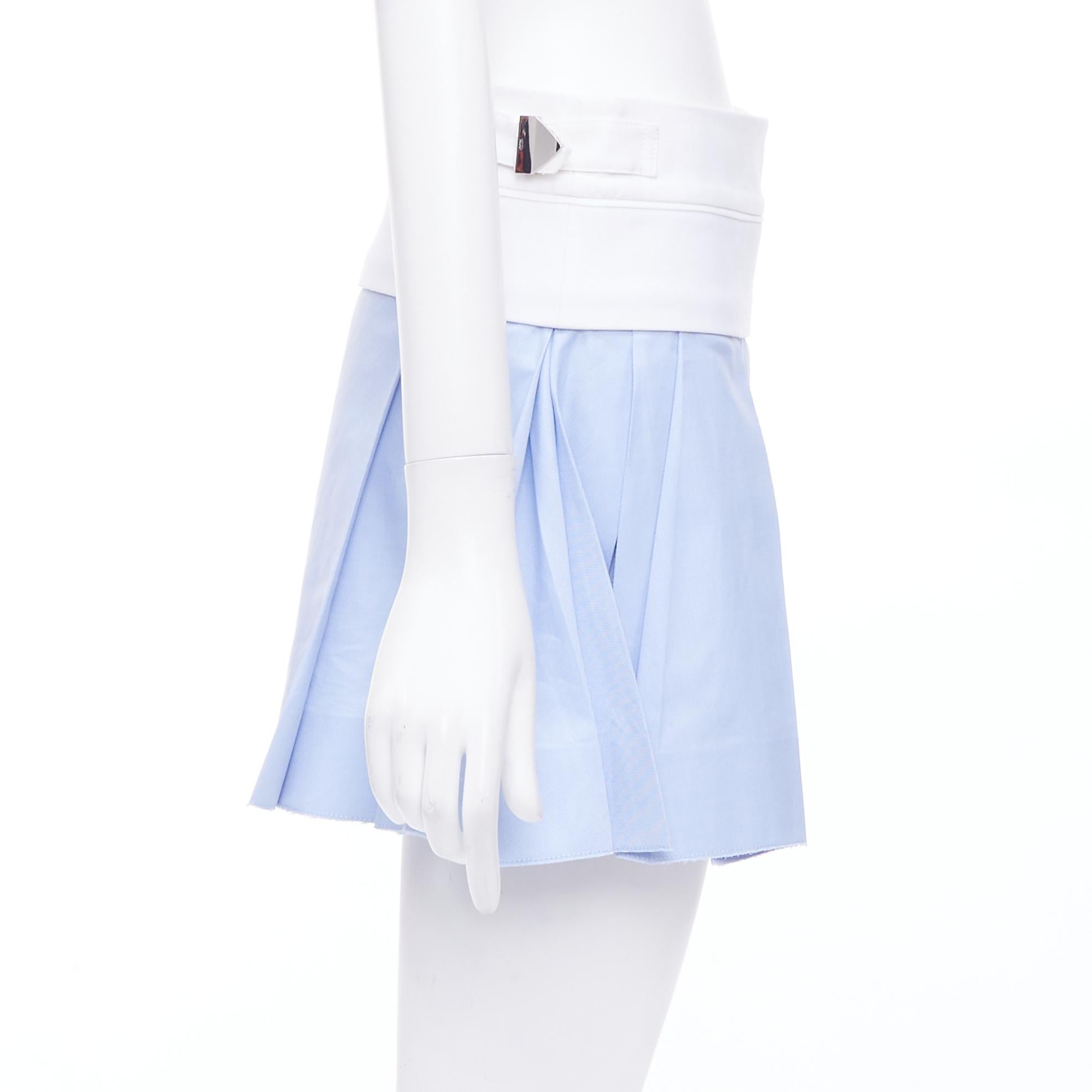ALEXANDER WANG blue pleated white waistband silver buckle mini skirt US2 S In Good Condition In Hong Kong, NT
