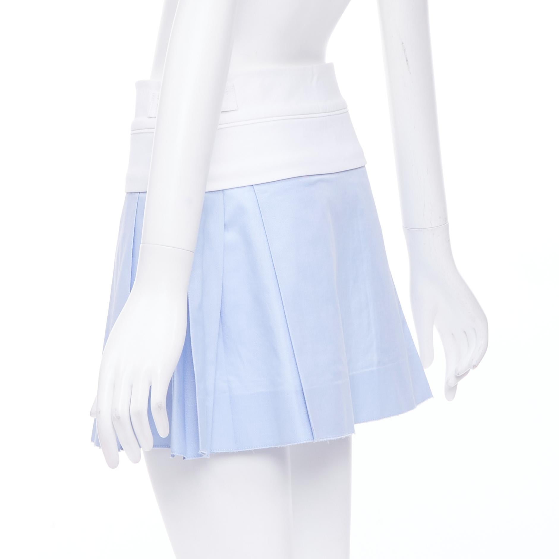 ALEXANDER WANG blue pleated white waistband silver buckle mini skirt US2 S 1