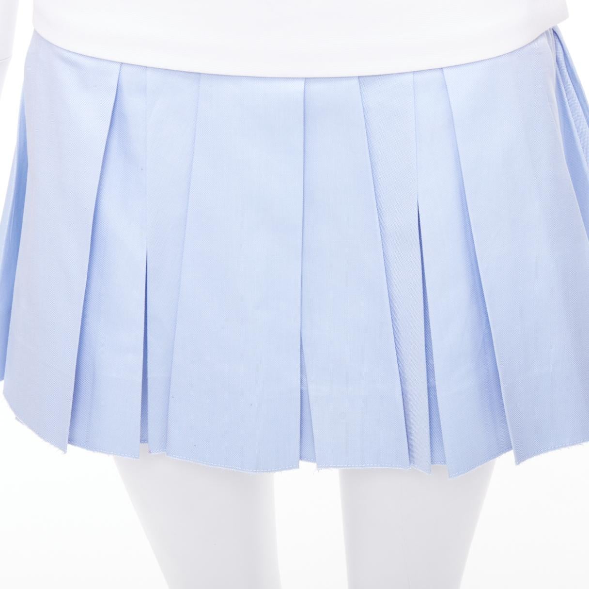 ALEXANDER WANG blue pleated white waistband silver buckle mini skirt US2 S 2