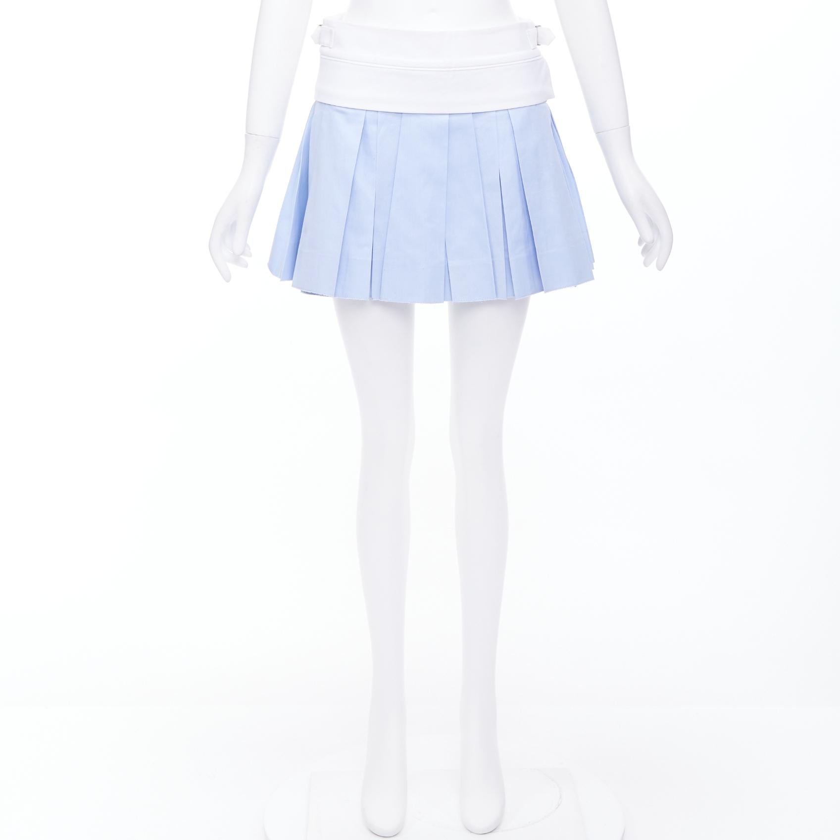 ALEXANDER WANG blue pleated white waistband silver buckle mini skirt US2 S 4