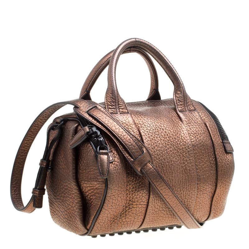 Alexander Wang Bronze Textured Leather Rocco Top Handle Bag In Good Condition In Dubai, Al Qouz 2