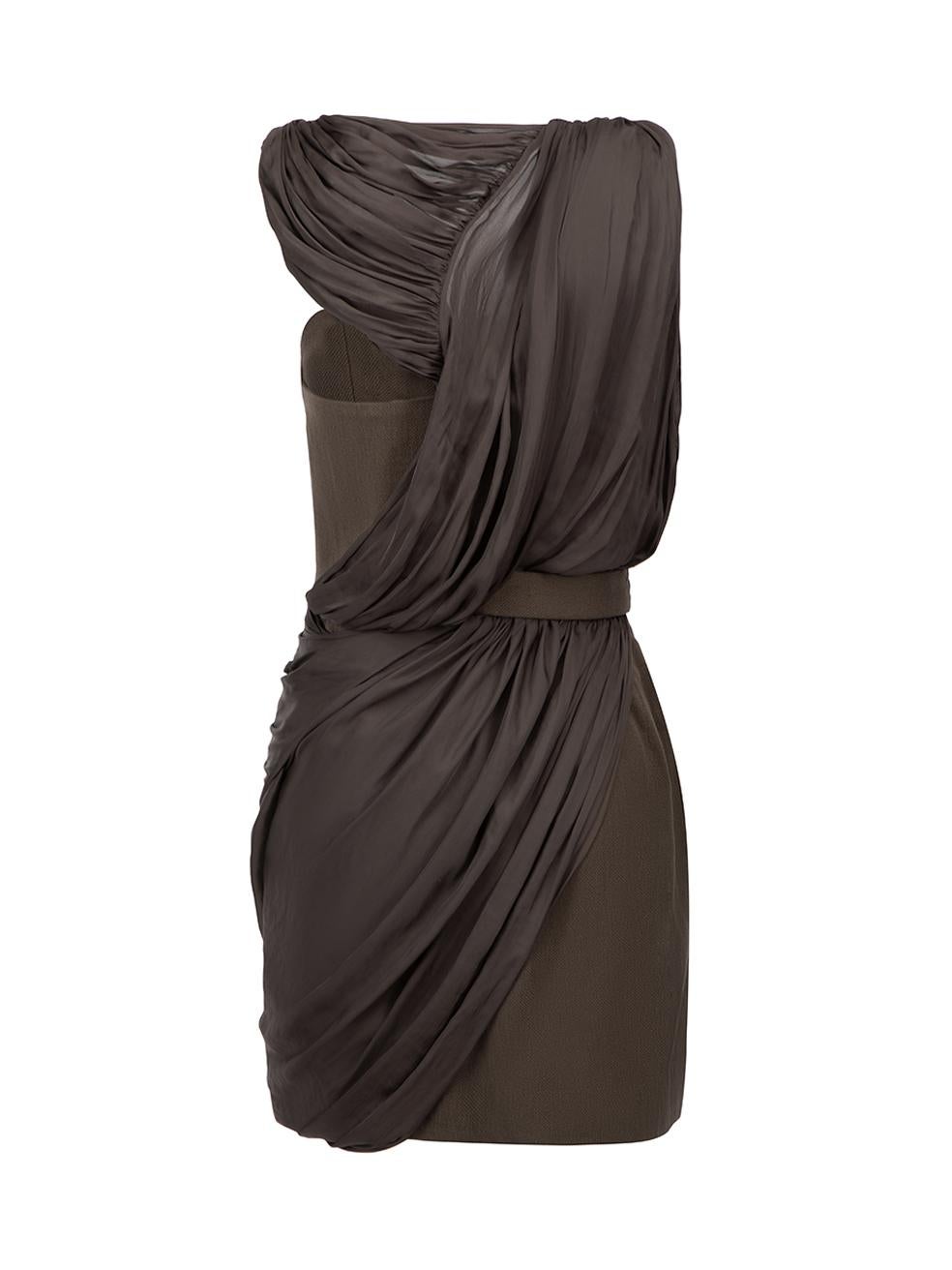Alexander Wang Brown Asymmetric Draped Mini Dress Size S In Excellent Condition For Sale In London, GB