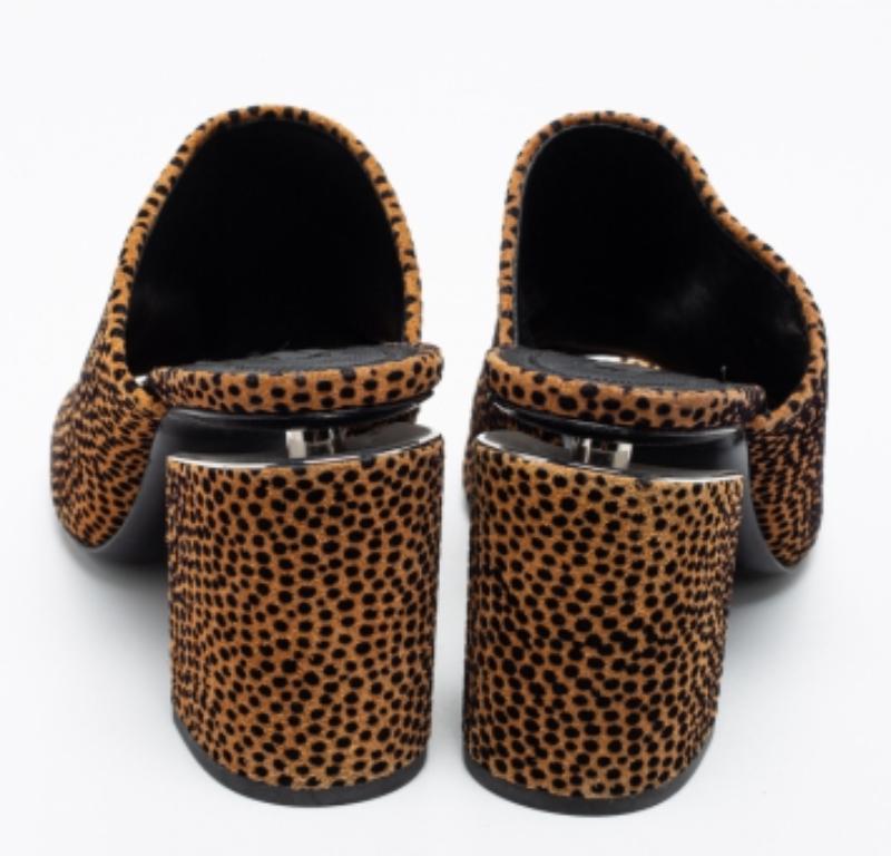De las mujeres Alexander Wang Marrón/Negro Animal Print Suede Avery Block Heel Mules Talla 38 en venta