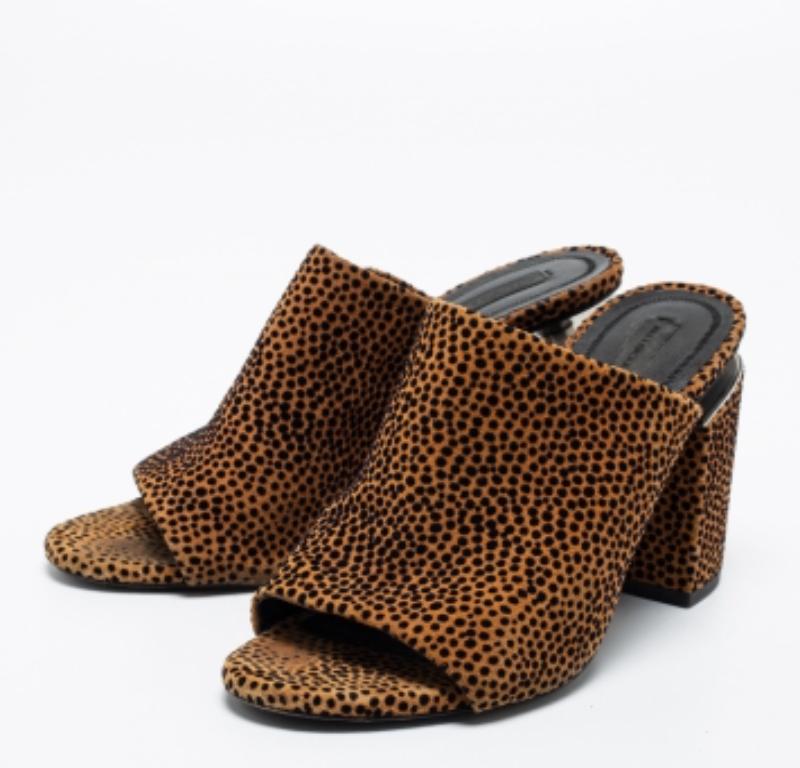 Alexander Wang Marrón/Negro Animal Print Suede Avery Block Heel Mules Talla 38 en venta 4