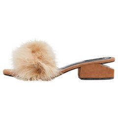 Alexander Wang Brown Fur Open Toe Block Heel Slide Sandals Size 41