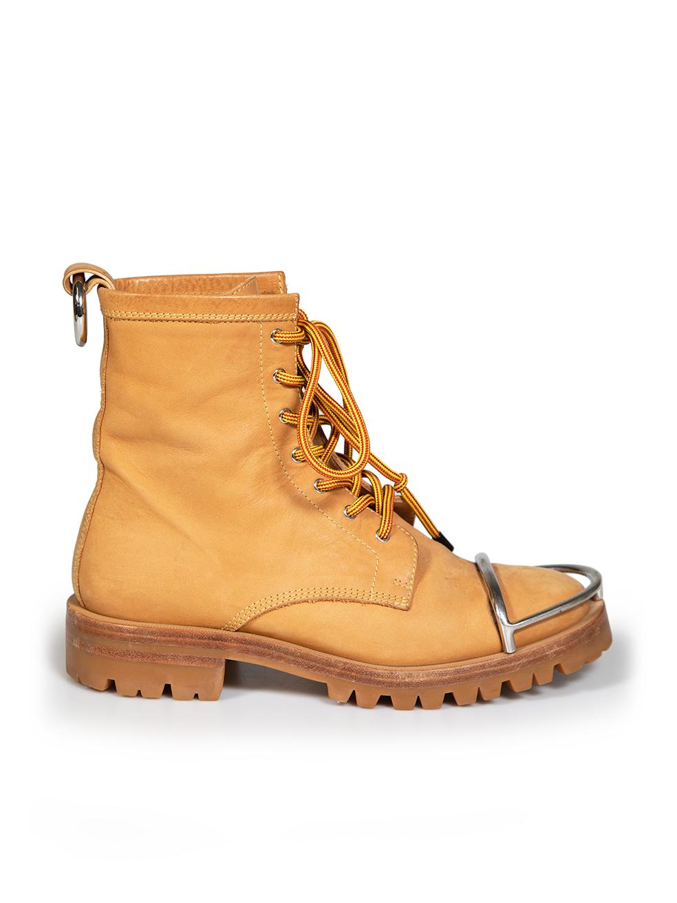 CONDITION is Good. Minor wear to boots is evident. Light discolouration to the back of the right shoe and the front of both shoes. Scratches to the back and sides and on the edges of both shoes. Small tarnishing to both front hardware on this used