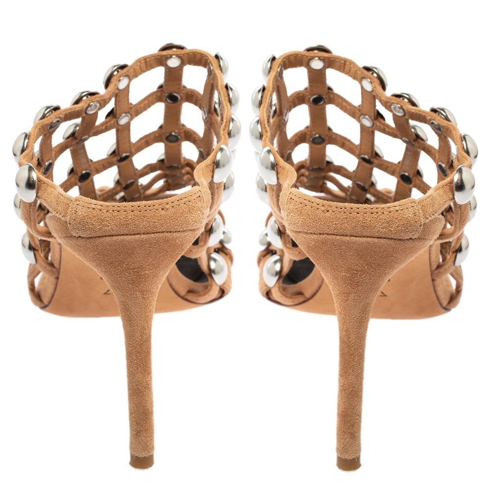 Alexander Wang Brown Suede Embellished Sandals Size 37 In Good Condition In Dubai, Al Qouz 2