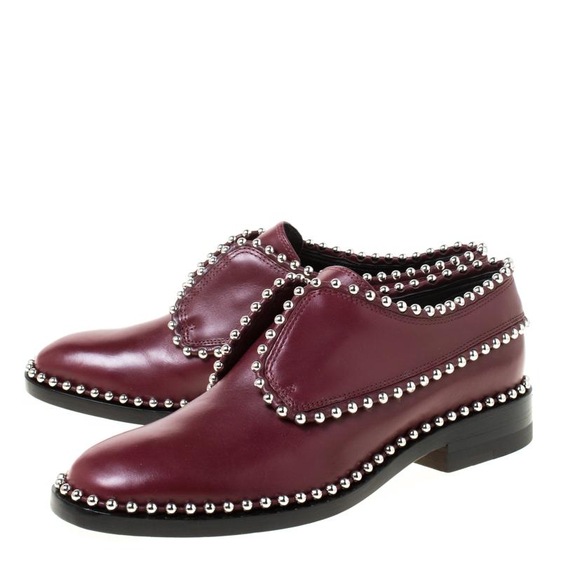 Alexander Wang Burgundy Leather Stud Trim Brogues Loafers Size 38.5 1
