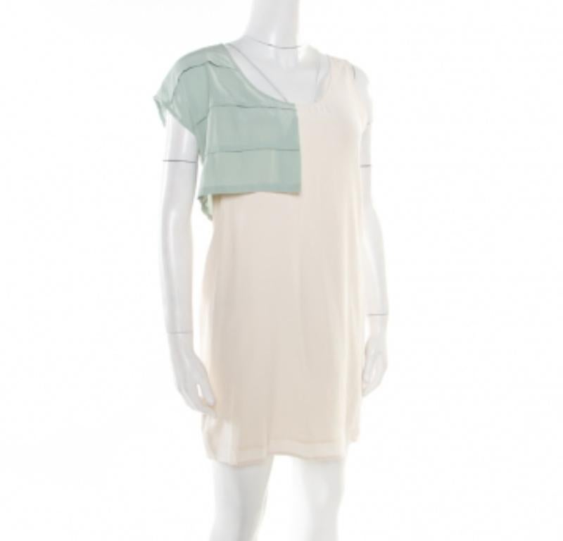 Alexander Wang - Crème - Robe droite sans manches asymétrique en soie plissée S en vente 1
