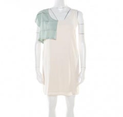 Alexander Wang Cream Silk Pleated Overlay Asymmetric Sleeveless Shift Dress S