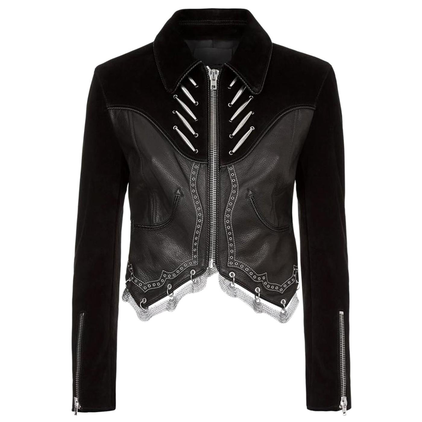 Alexander Wang Cropped Suede and Leather Jacket For Sale at 1stDibs