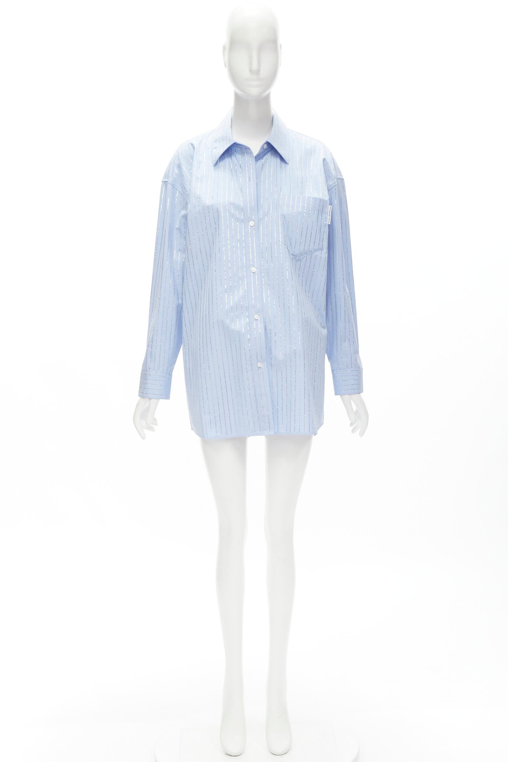 ALEXANDER WANG Crystal Hotfix blue cotton oxford striped embellished shirt S 3