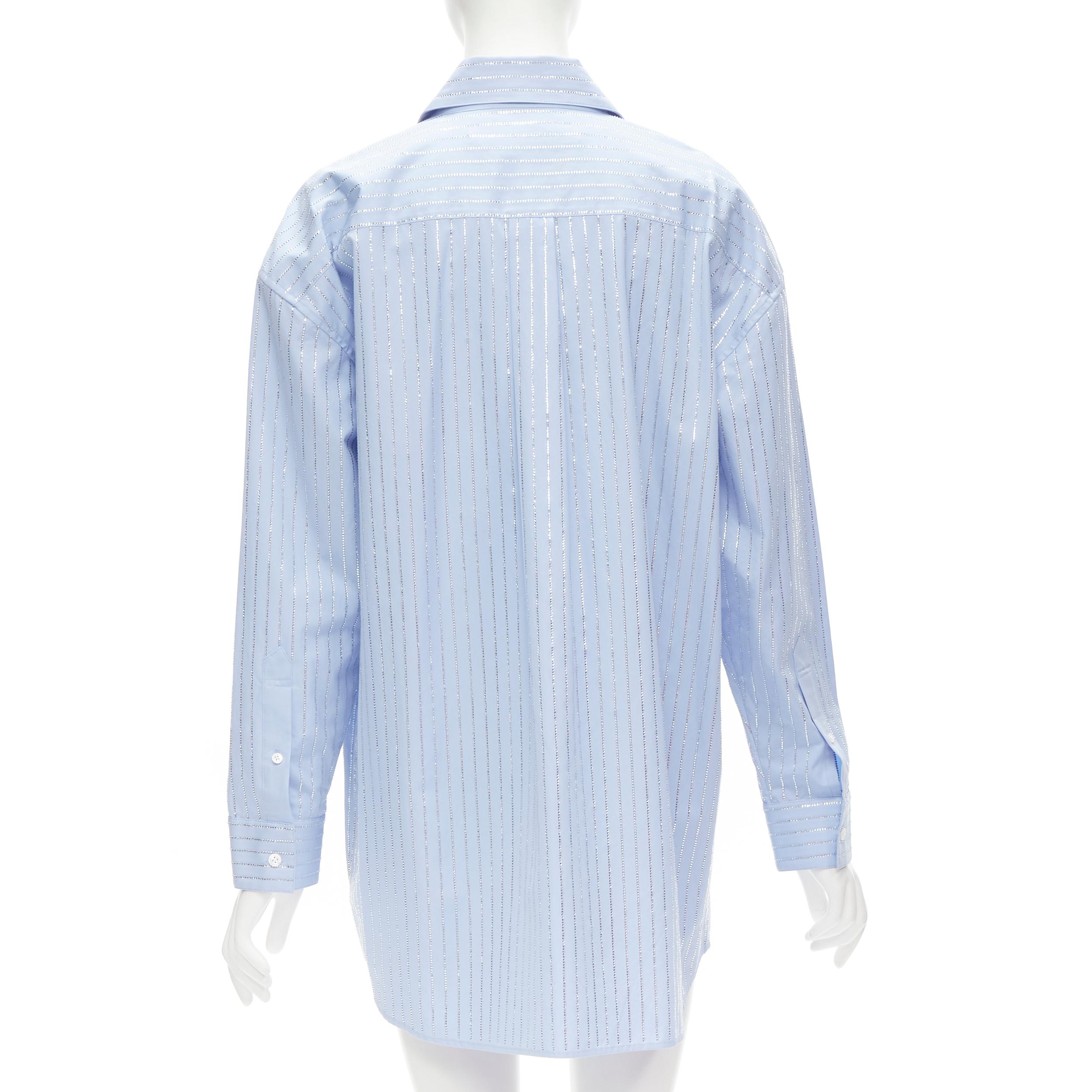 ALEXANDER WANG Crystal Hotfix blue cotton oxford striped embellished shirt S In Excellent Condition In Hong Kong, NT