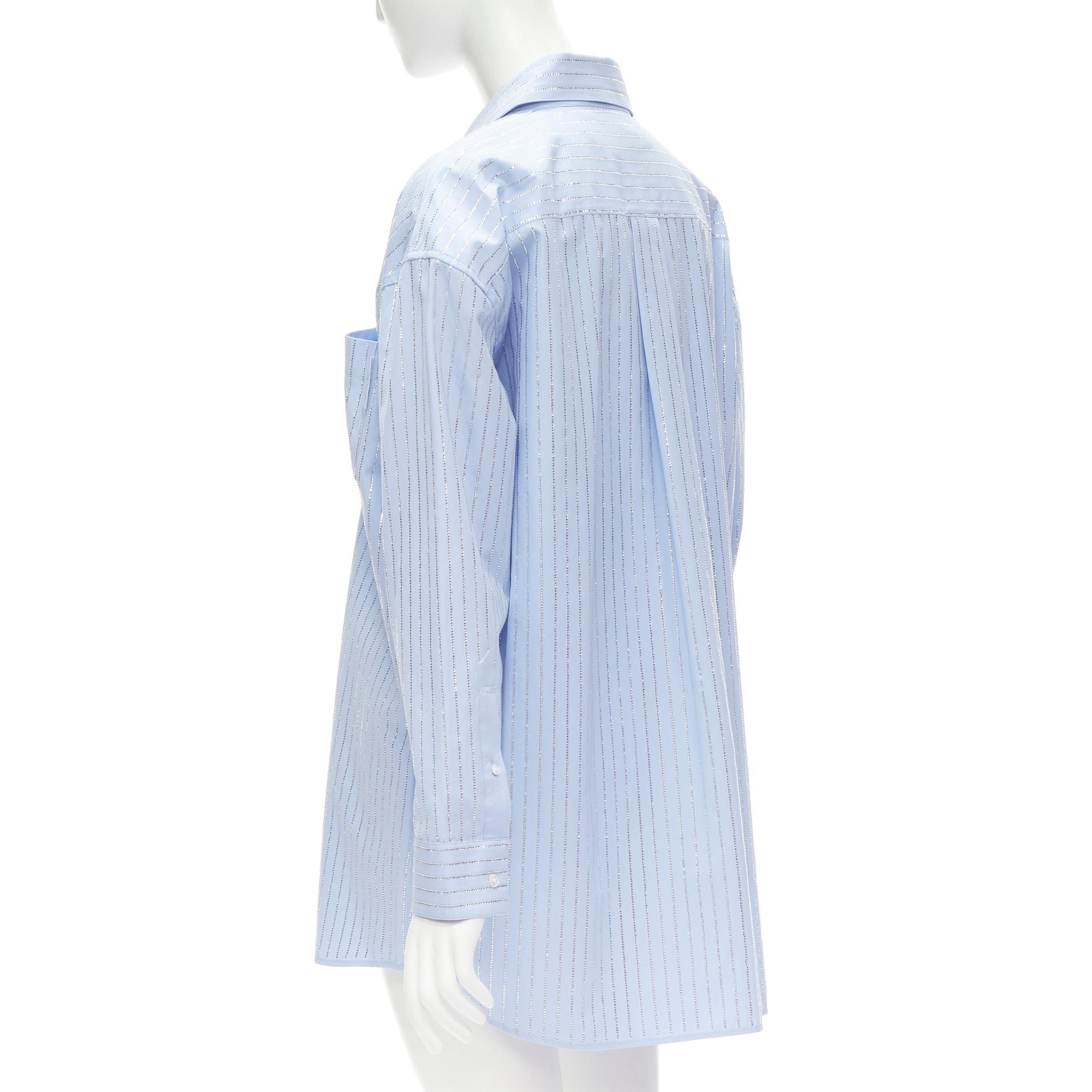 Women's ALEXANDER WANG Crystal Hotfix blue cotton oxford striped embellished shirt S
