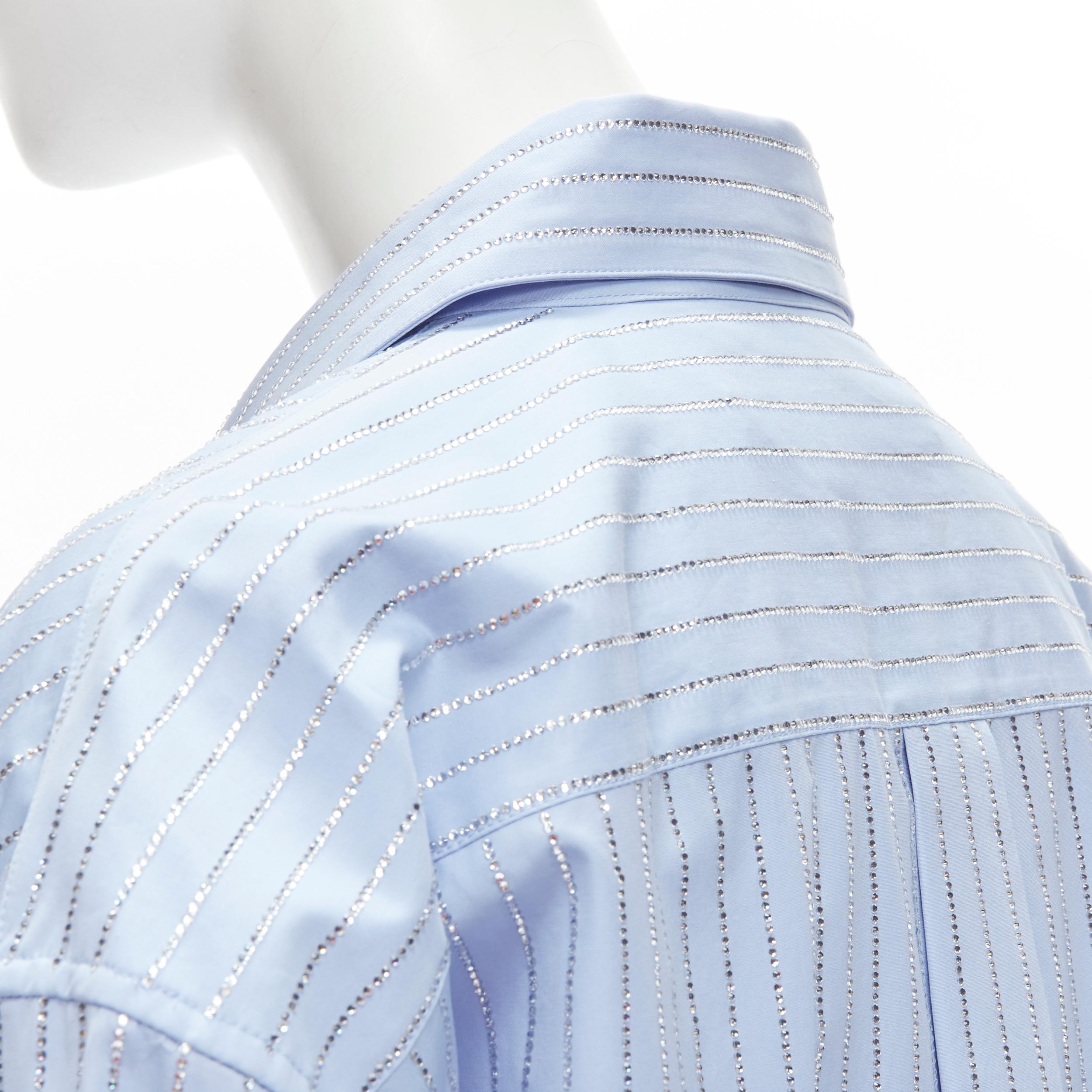 ALEXANDER WANG Crystal Hotfix blue cotton oxford striped embellished shirt S 1
