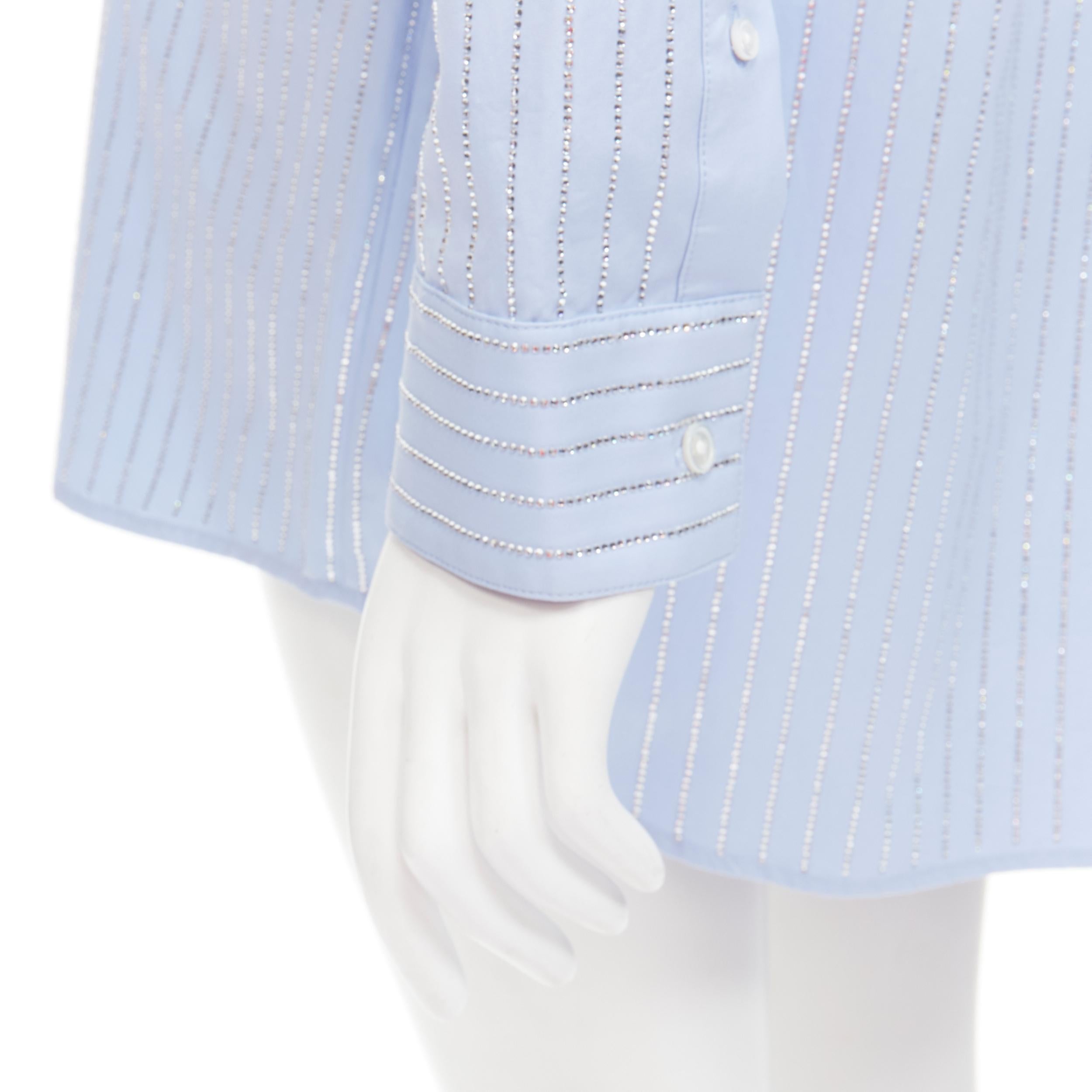 ALEXANDER WANG Crystal Hotfix blue cotton oxford striped embellished shirt S 2