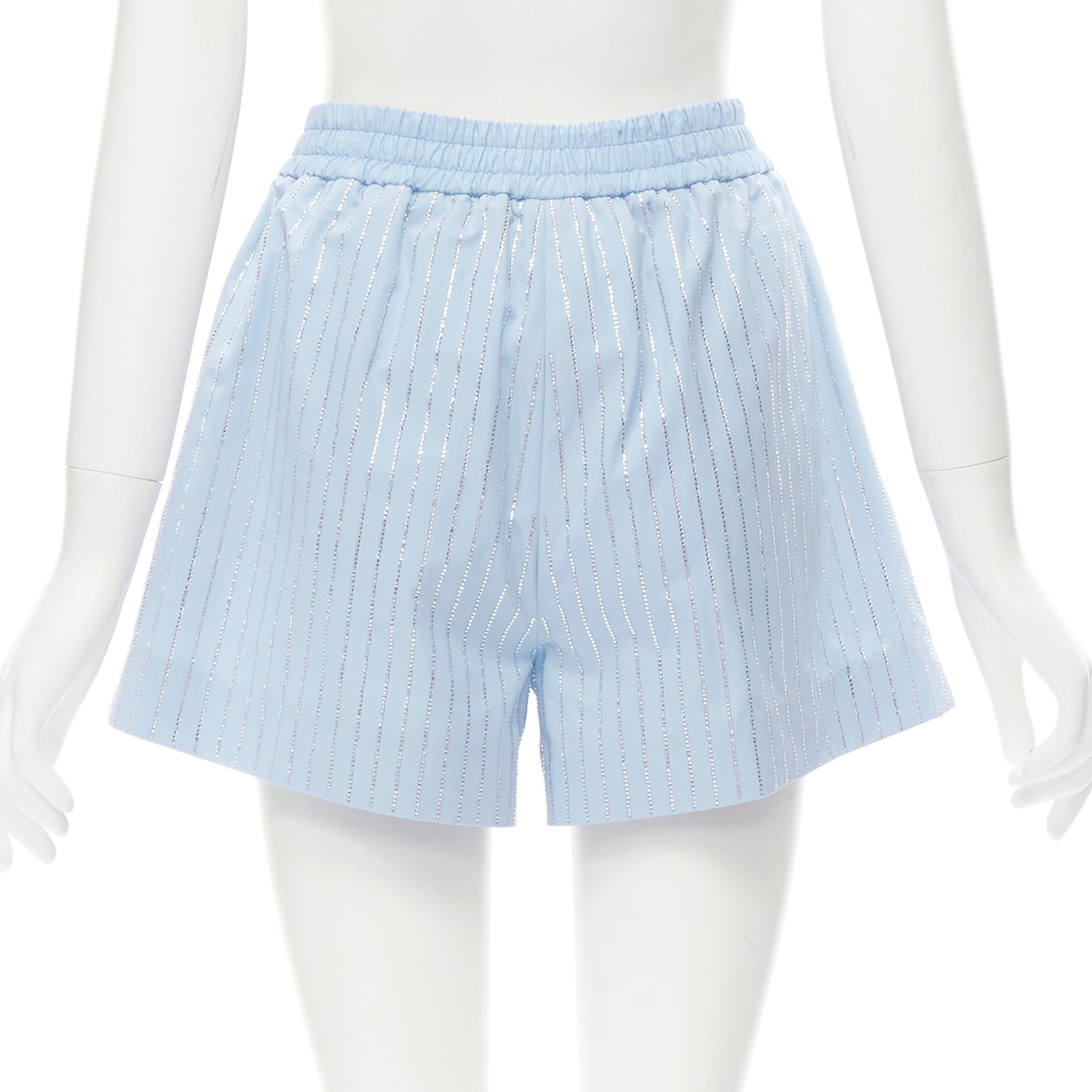 ALEXANDER WANG Crystal Hotfix blue cotton oxford striped encrusted shorts S In Excellent Condition In Hong Kong, NT