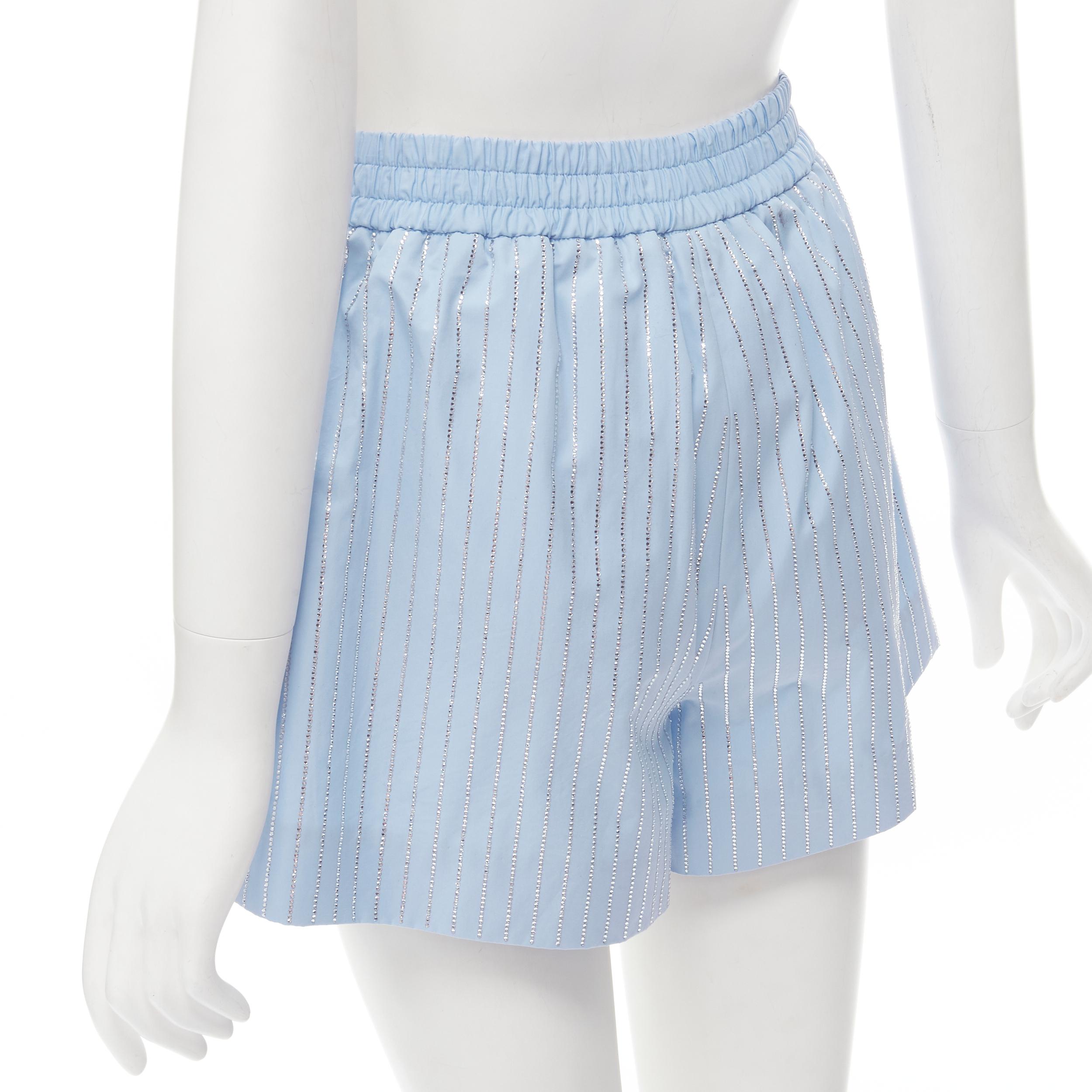 ALEXANDER WANG Crystal Hotfix blue cotton oxford striped encrusted shorts S 1