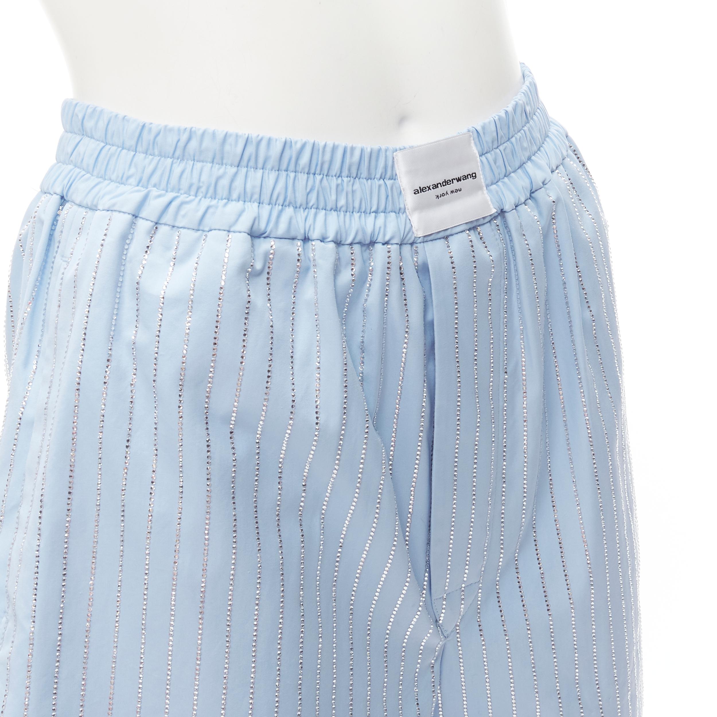 ALEXANDER WANG Crystal Hotfix blue cotton oxford striped encrusted shorts S 3