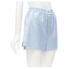 ALEXANDER WANG Crystal Hotfix blue cotton oxford striped encrusted shorts S