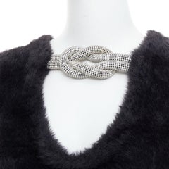 Alexander Wang, maglione nero con scollo a V e nodo di cristallo XS