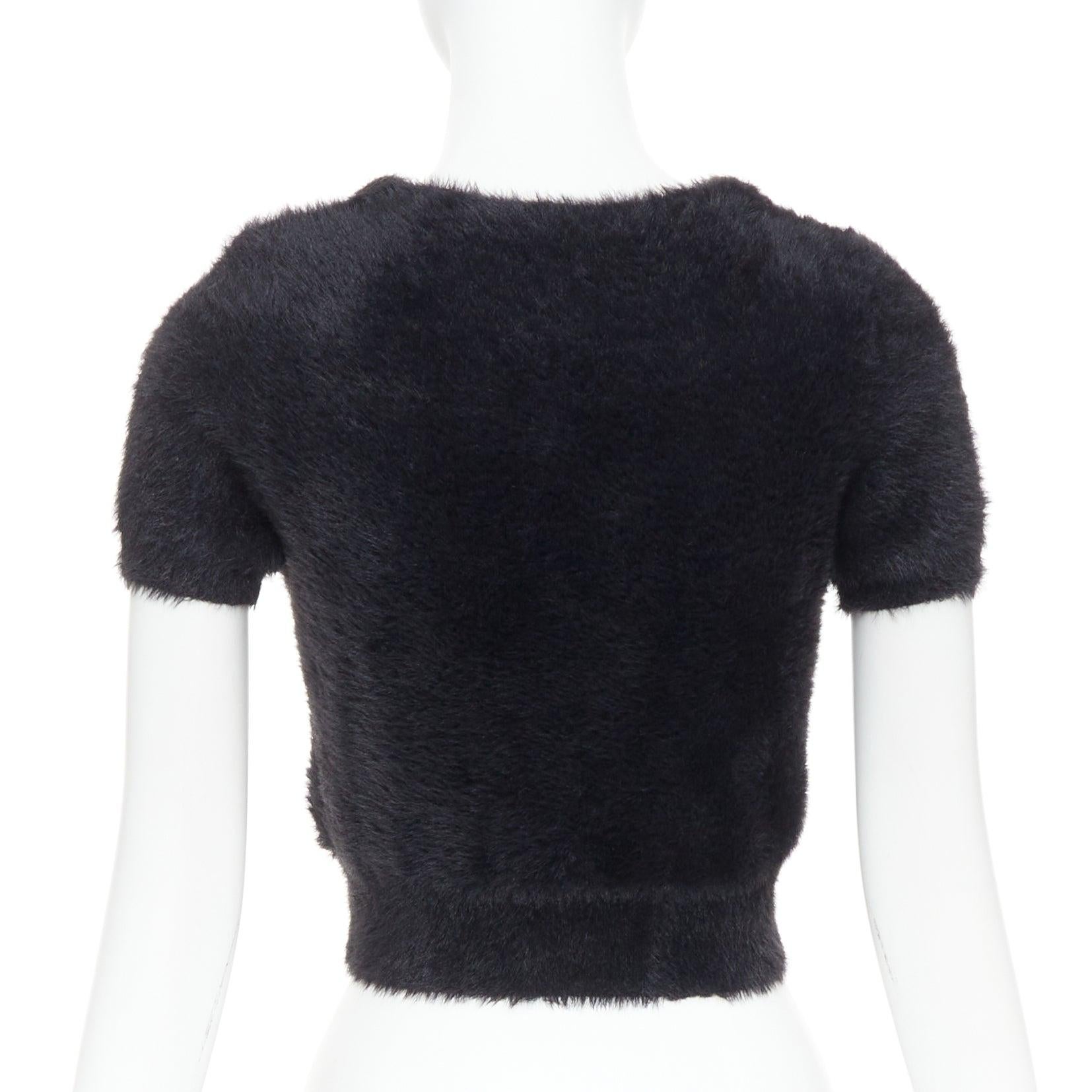 Women's ALEXANDER WANG Crystal Knot black fuzzy V0-neck cropped sweater XS For Sale