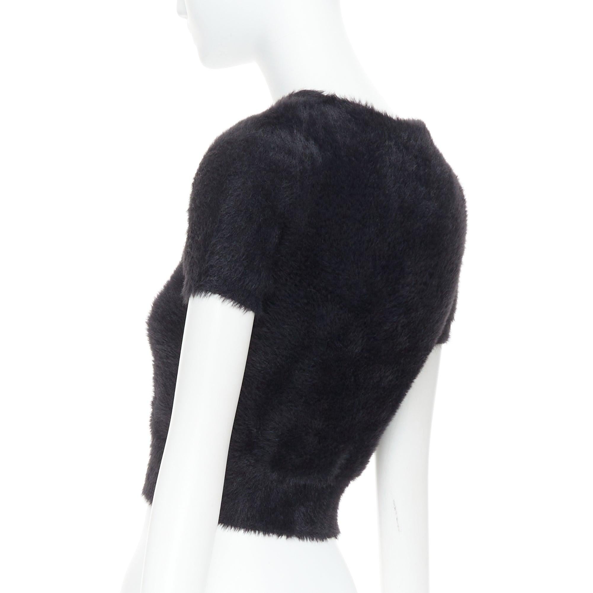 ALEXANDER WANG Crystal Knot black fuzzy V0-neck cropped sweater XS For Sale 1