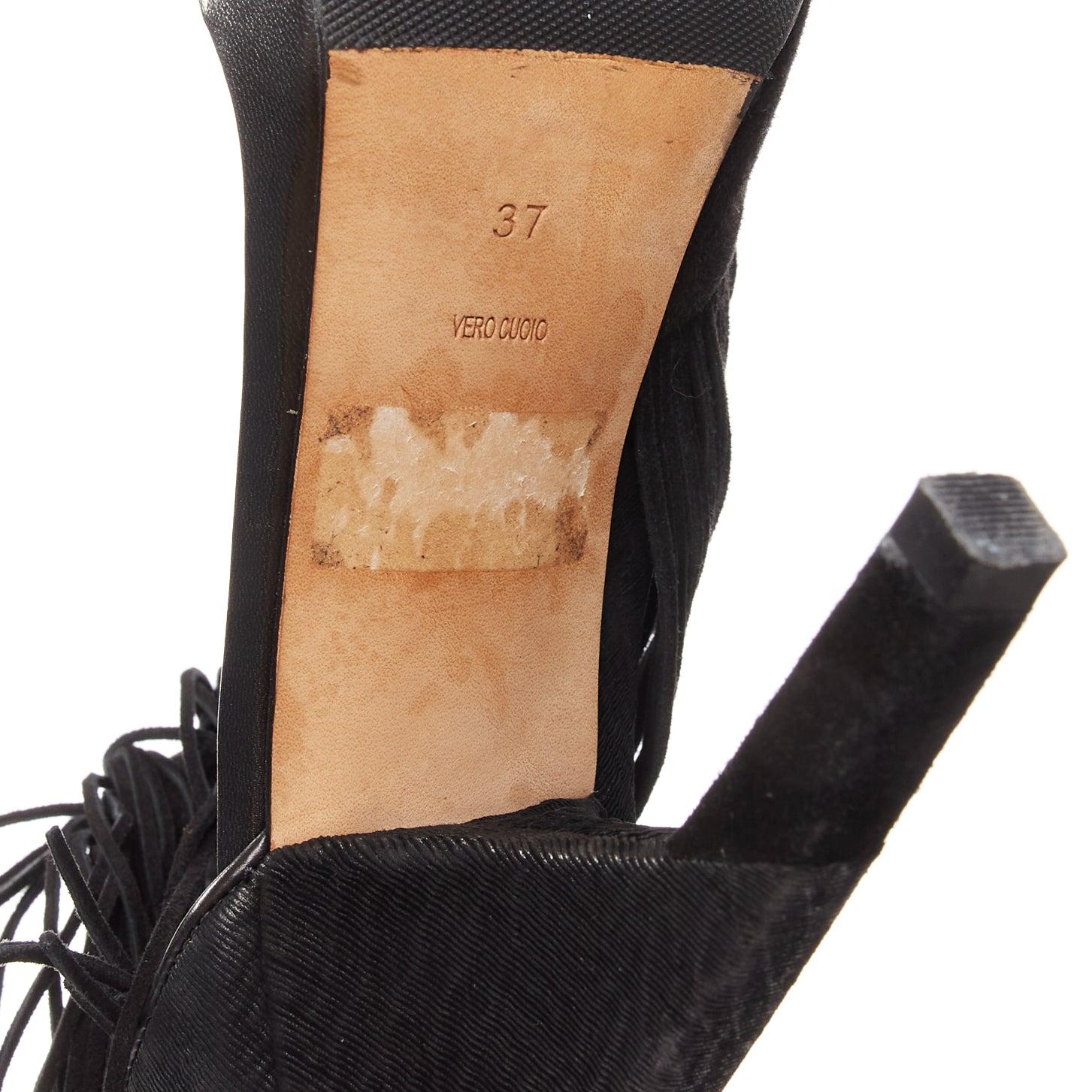 ALEXANDER WANG Dree black suede fringe embossed angular heel sandal EU37 For Sale 6