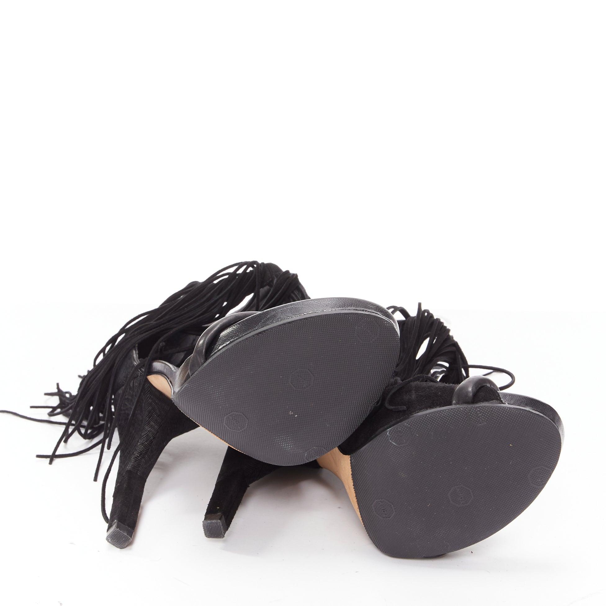 ALEXANDER WANG Dree black suede fringe embossed angular heel sandal EU37 For Sale 7